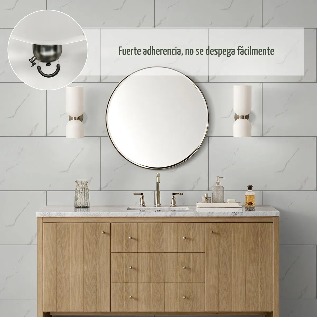 Abyssaly 10 Pièces Azulejos Adhesivos Cocina 60 x 30 cm, Mármol Azulejos Adhesivos Baño PVC, Impermeables Blanco Vinilo Adhesivo Pared Cocina, Baño, Ducha, Lavadero, Salón