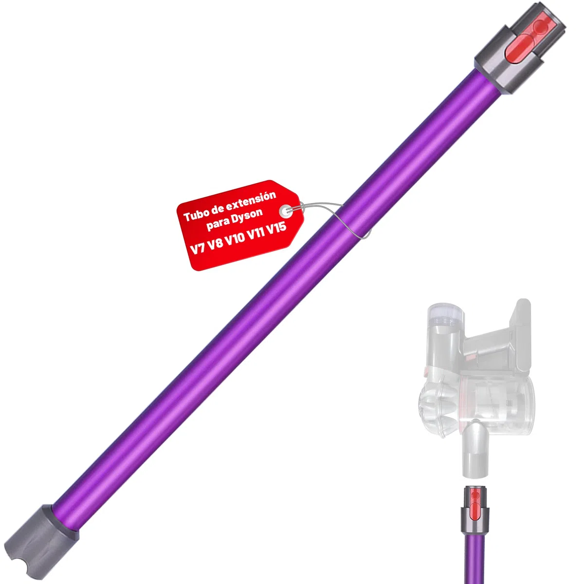 Tubo de Extensión Rígido Compatible con Dyson V11 V15 V10 V8 V7, Varilla de Aluminio con Conexión de Liberación Rápida, 72 cm - Morado