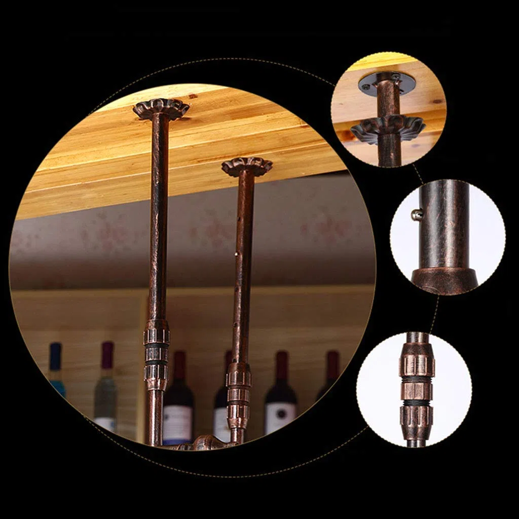 Estante para Botellas de Vino de Pared con Altura Ajustable y Soporte para Copas de Vino Colgante, Barra de Hierro Forjado, Estante Enfriador de Vino para exhibición y Almacenamiento