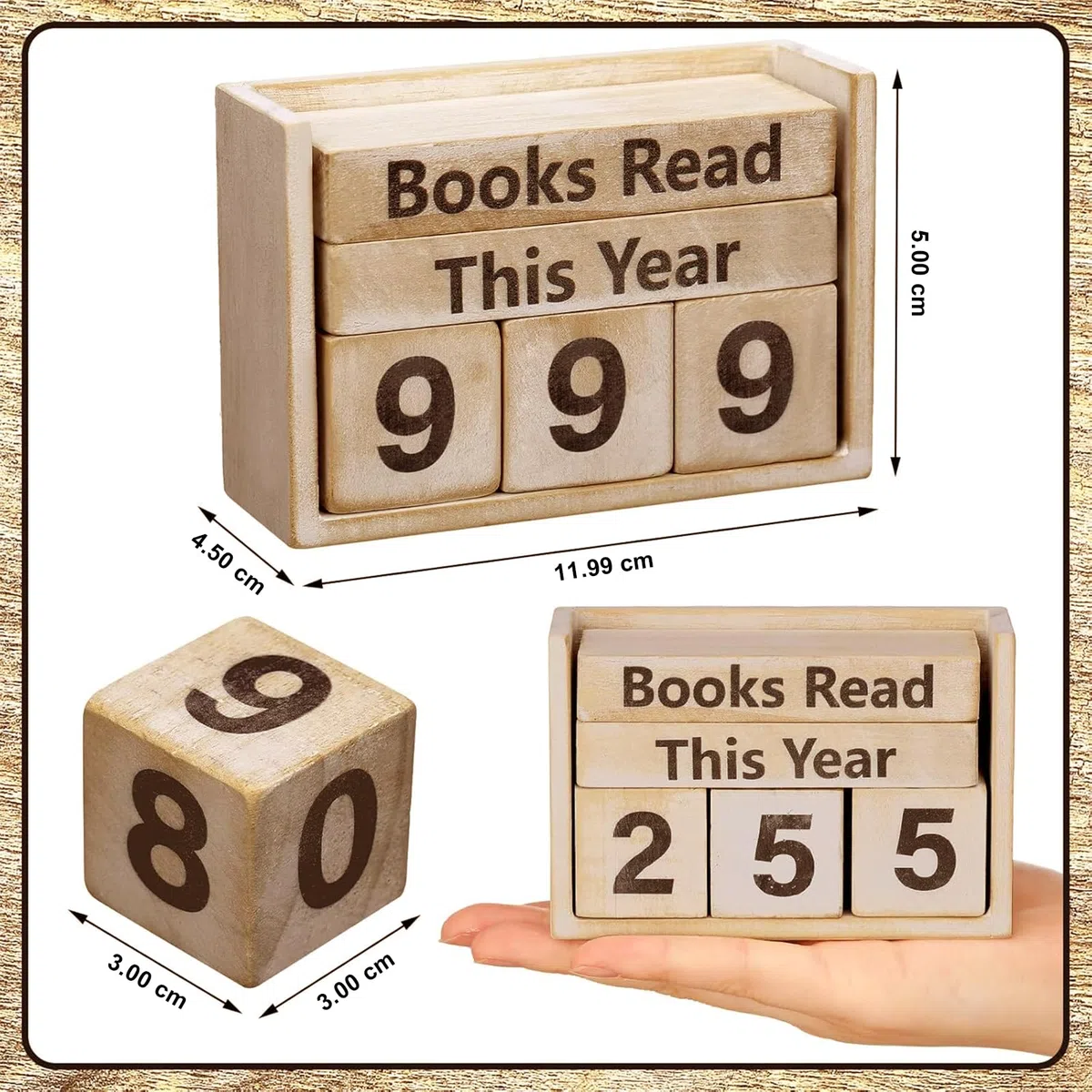 Contador de Libros Leídos, Caja Contadora de Madera Estilo Retro hasta 999 Libros, Accesorio Decorativo de Lectura con Caja de Almacenaje, Regalo para Amantes de la Lectura