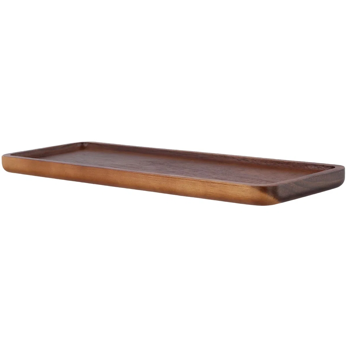 Juego de 4 platos de madera de acacia, bandeja rectangular de 11 x 4 pulgadas con borde elevado para exhibición de frutas y decoración del hogar