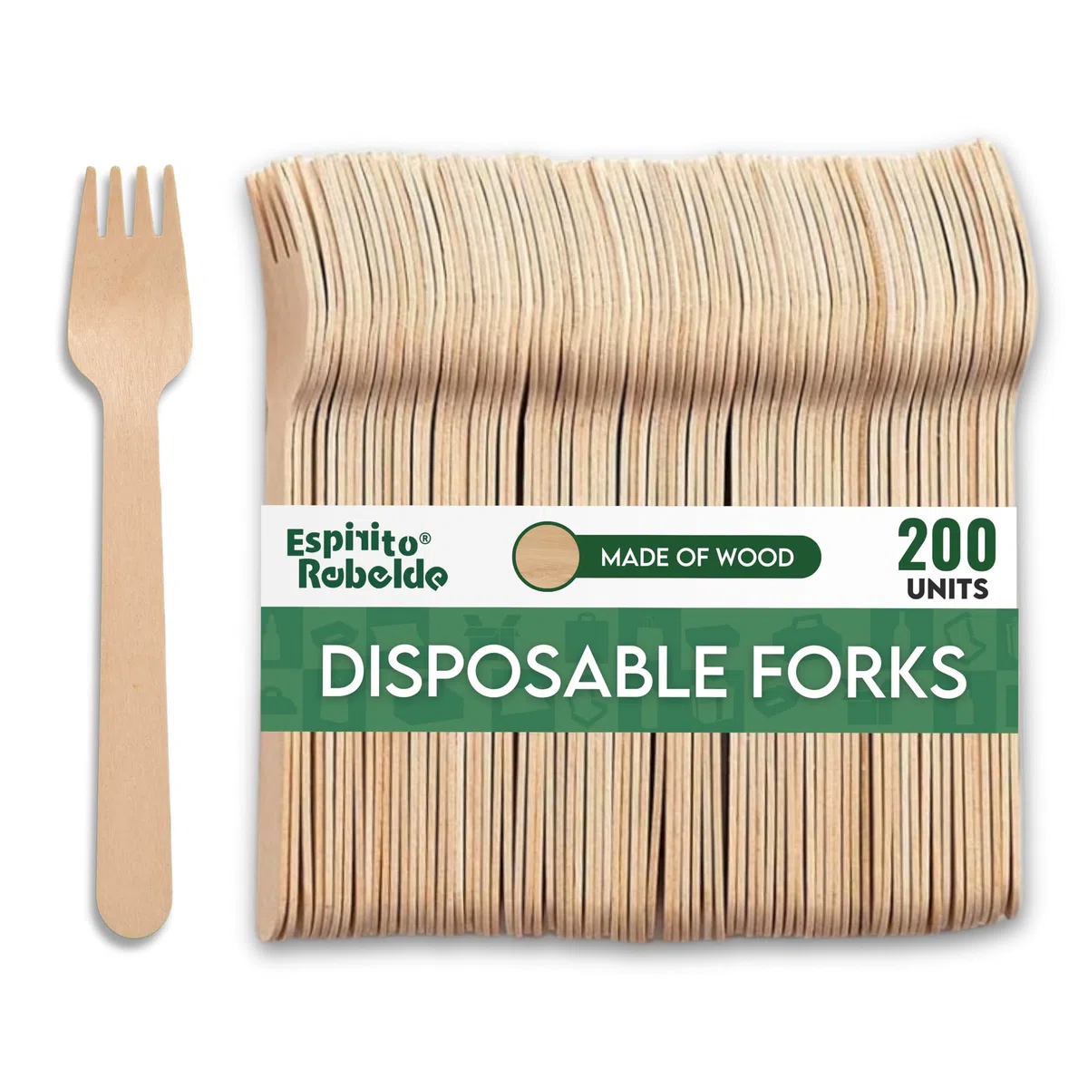 Juego de 200 tenedores desechables de madera, cubiertos desechables, ideal para picnics y eventos