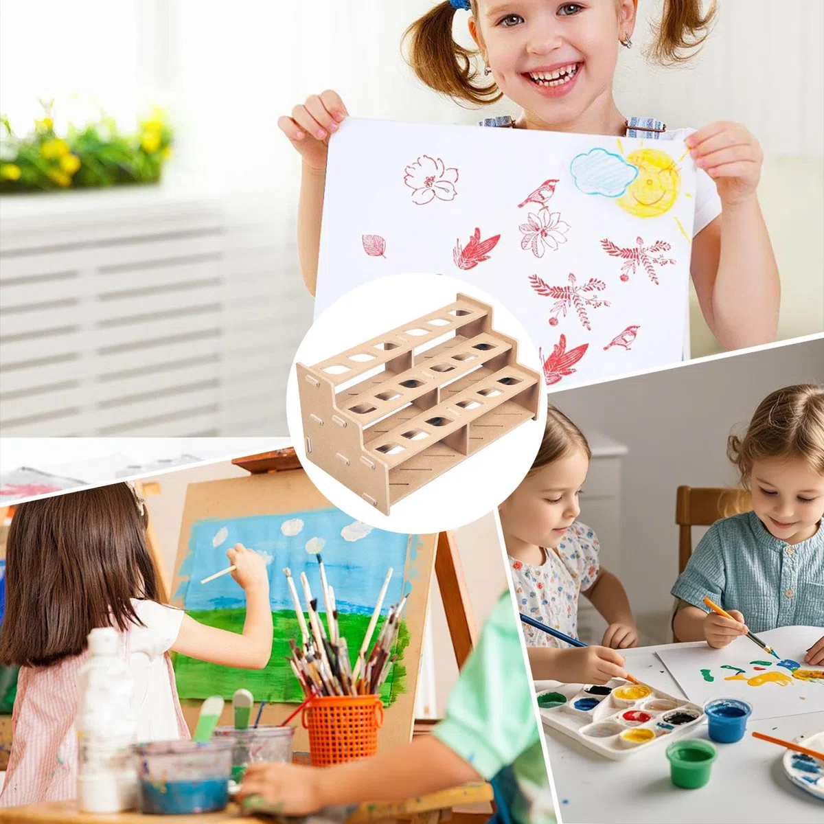Organizador de tubos de pintura, 3 soportes de madera, almacenamiento de tubos de pinceles de arte con diseño compacto, capacidad para 18 botellas, organizador de suministros de pintura para