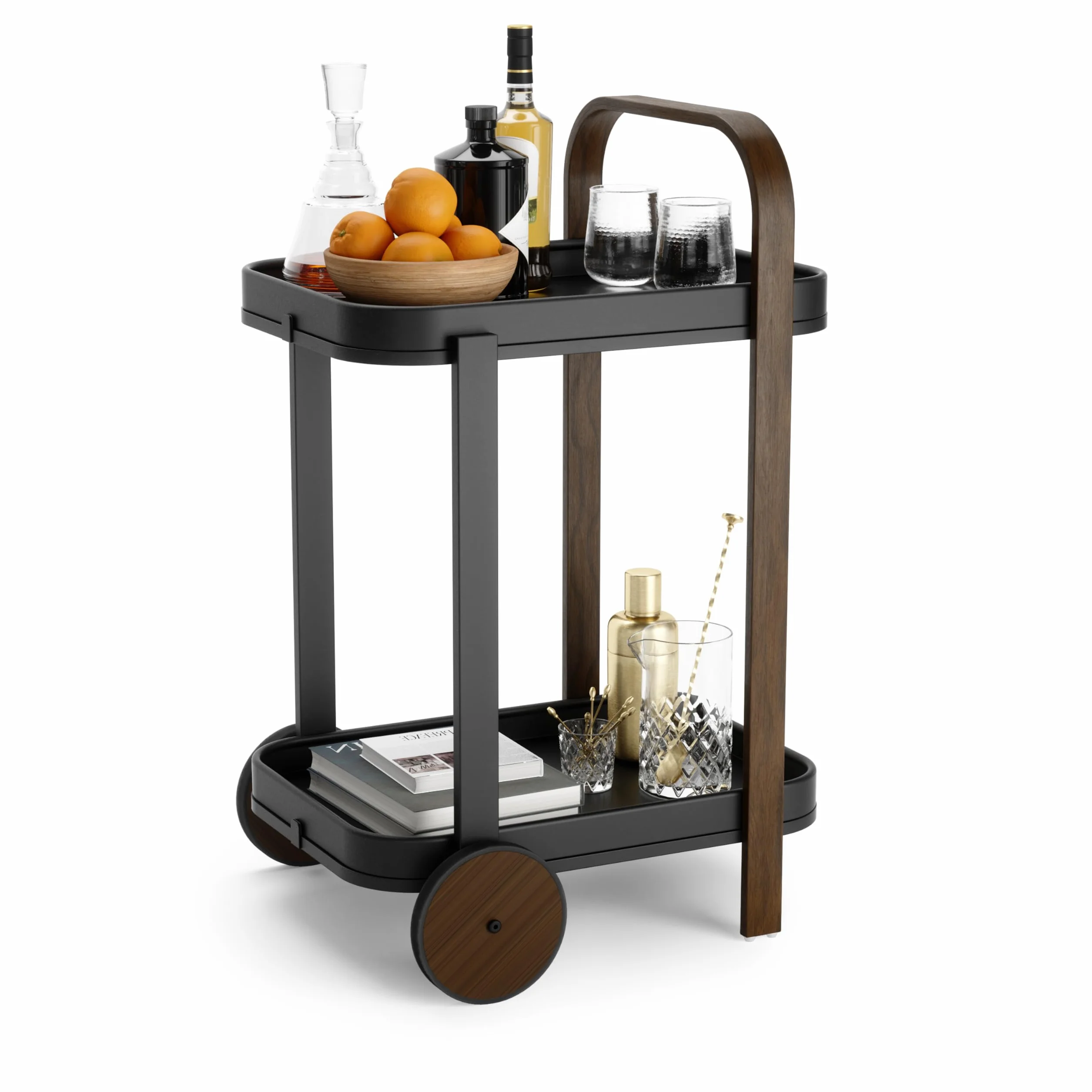 Umbra Bellwood Carrito de bar y servicio, Negro/Nogal