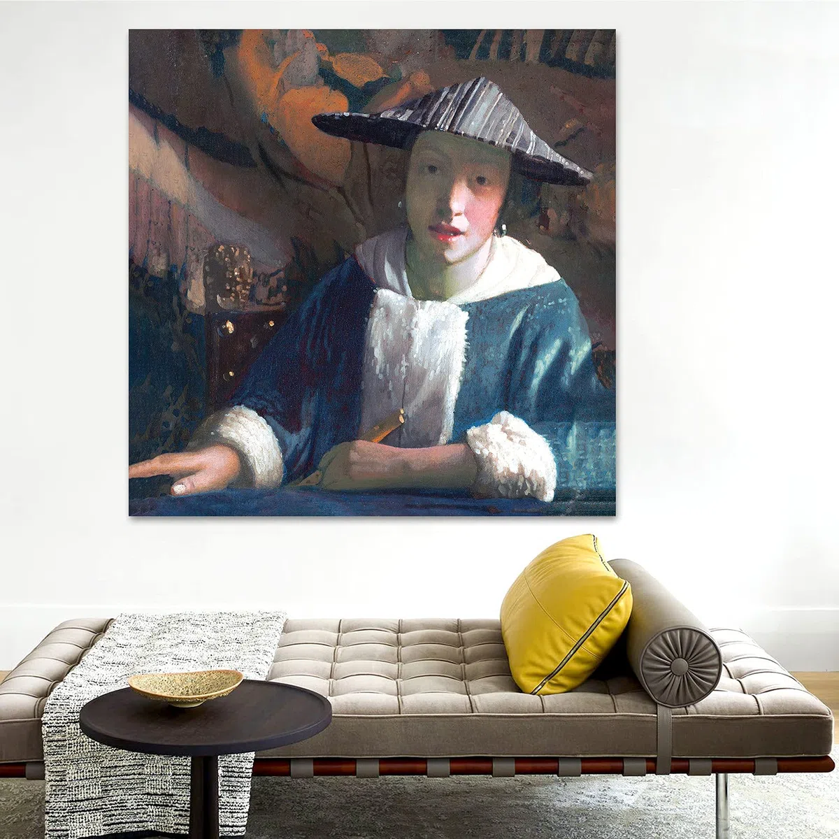 Giallobus - Pinturas - Jan Vermeer - Chica con la Flauta - Vidrio acrílico plexi - 100x100 - Listo para Colgar - Cuadros Modernos para el hogar