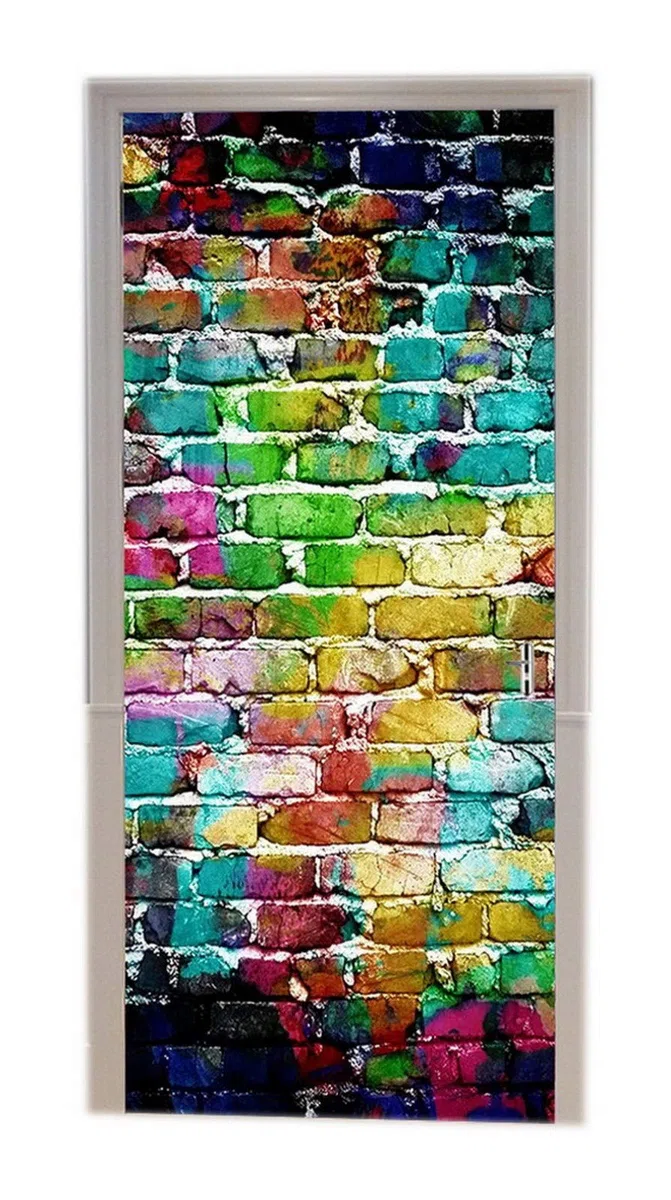 A.Monamour Pegatinas Decorativas de Puerta Autoadhesivo 3D Fondo Pintado Colorido De La Pared De Ladrillo De La Pintada Vinilo para Puertas Mural PVC Pegatinas de Pared Foto Poster 90 x 200 cm