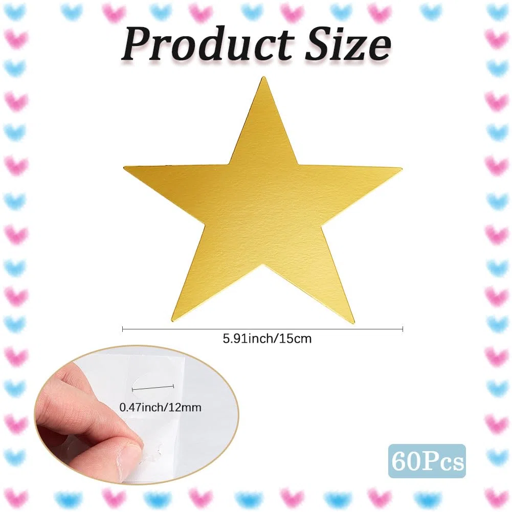 GORGECRAFT 60pz Recortes de Estrellas Doradas de 15cm con Doble Impresión de Papel Y Cartón de Confeti de Cinco Estrellas con Purpurina Y Pegatinas para Manualidades Tablones de Anuncios Aulas Pared