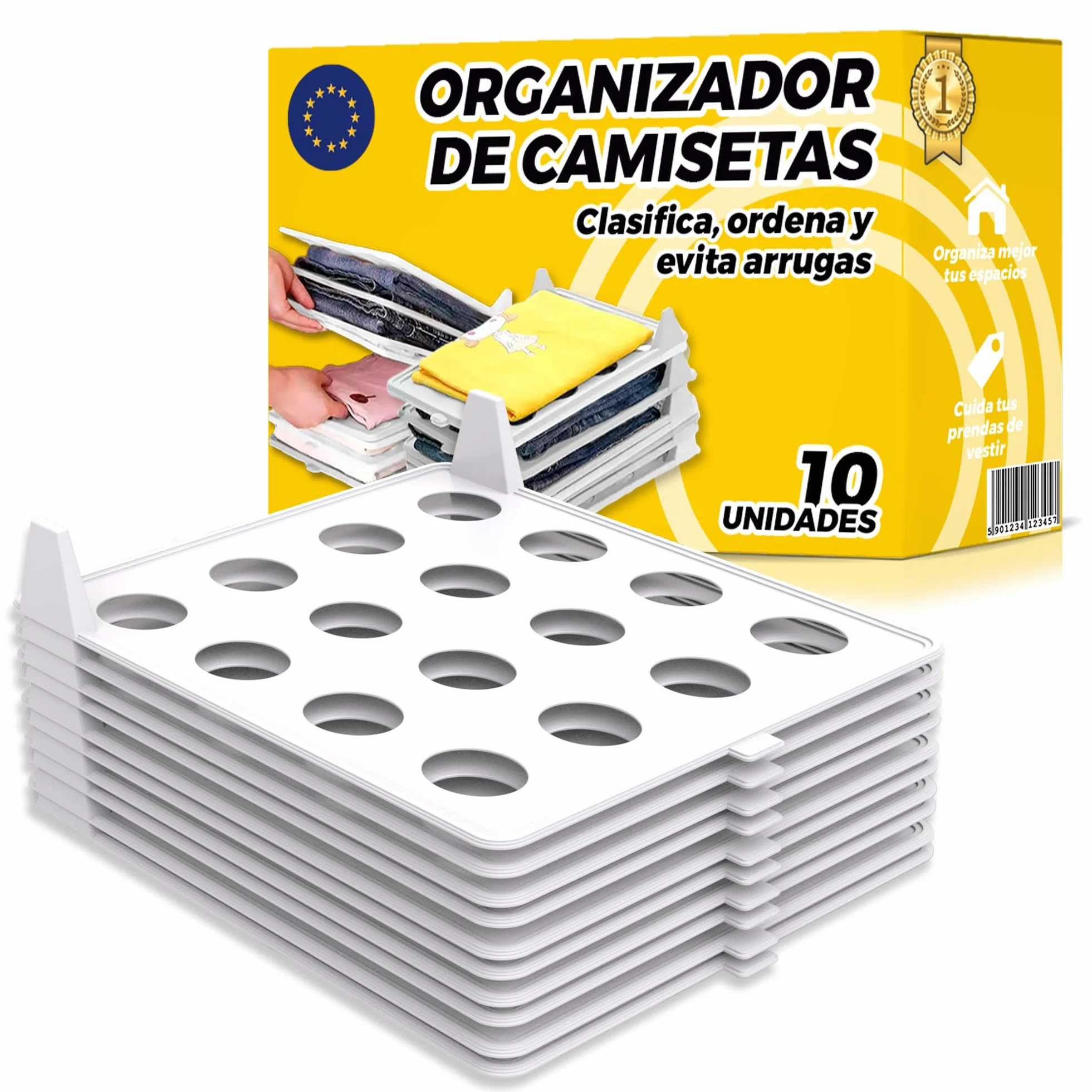 Organizador armario - Organizador Camisetas - Doblador de Camisetas - Mantén tu orden de la Ropa en los Armarios - Resistentes - Antiarrugas - Antihumedad. (PACK DE 10)