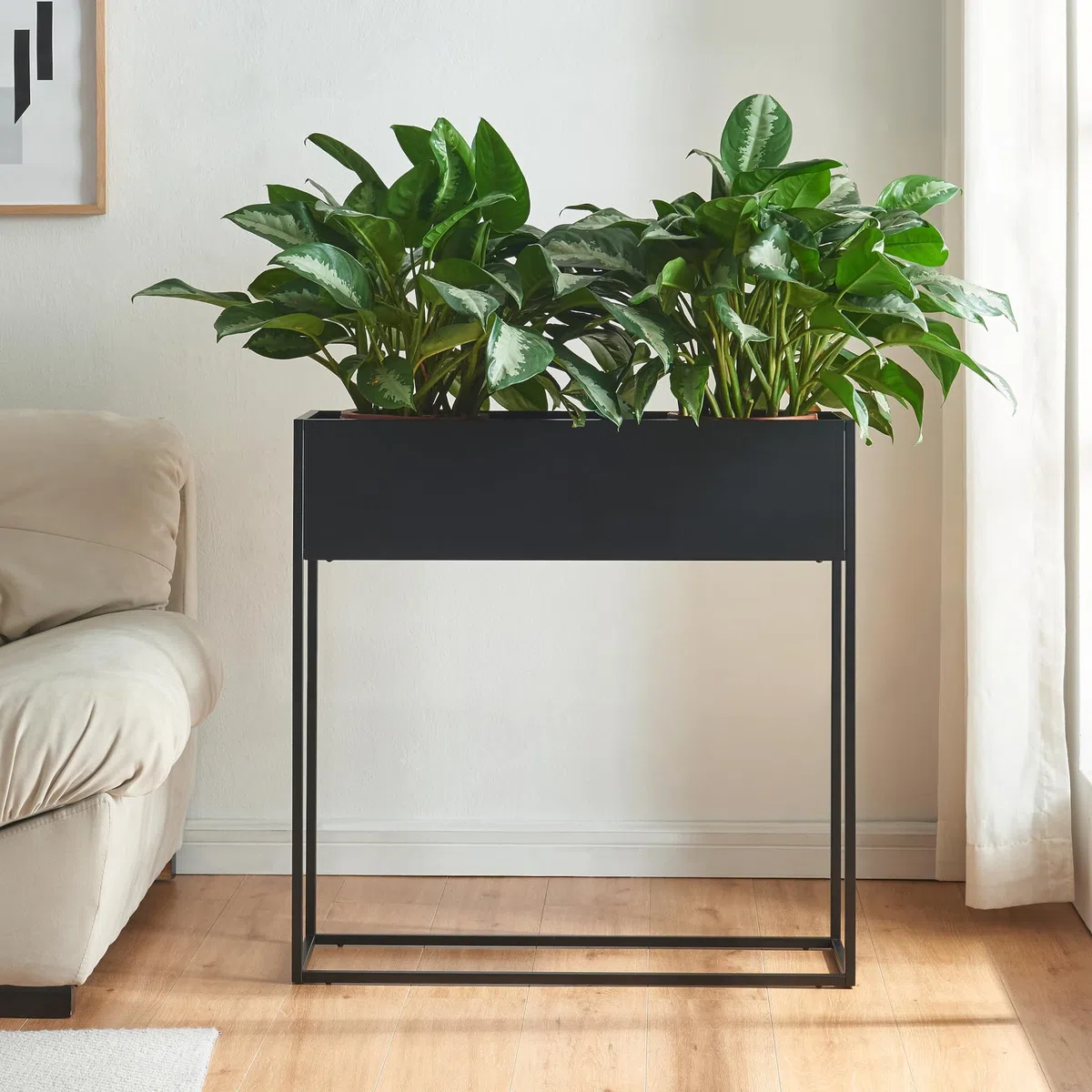 [en.casa] Soporte para Plantas Joensuu con Jardinera Estantería Elevada para Plantas Apto para Interior y Exterior Terraza Salón Oficina Acero 80 x 80 x 25 cm - Negro
