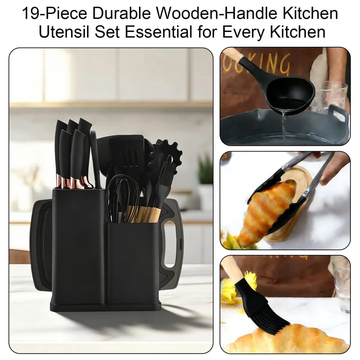 Juego De Utensilios De Cocina Kit 19 Piezas En Silicona Antiadherente | Set De Herramientas De Cocina Para Interior Casa Mostrador Encimera Apartamento Familia Doméstico