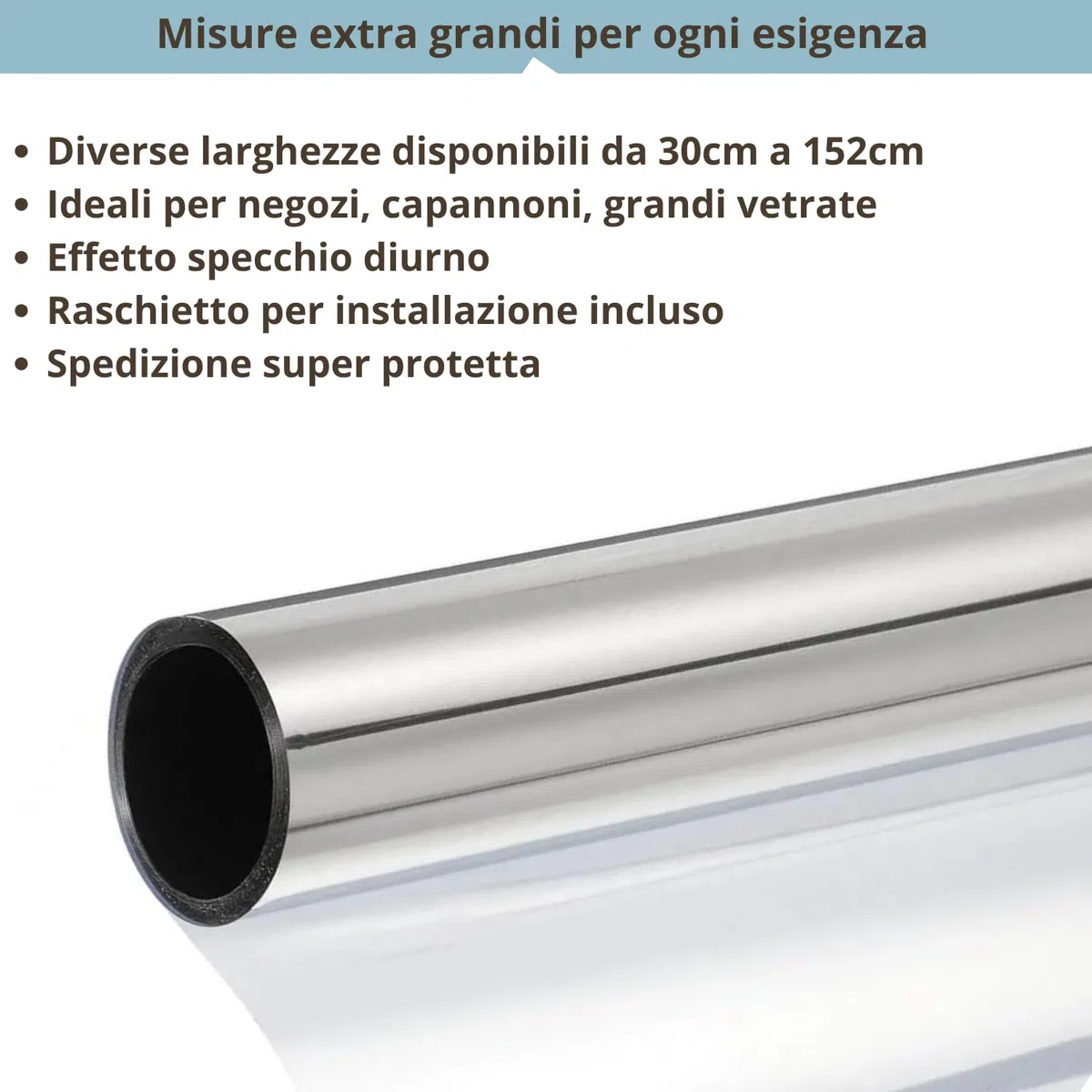 Película de espejo para lunas de día de privacidad – (120 x 500 cm), anti-UV y control de calor, película opaca reflectante autoadhesiva profesional para ventanas de casa u oficina, fijación fuerte