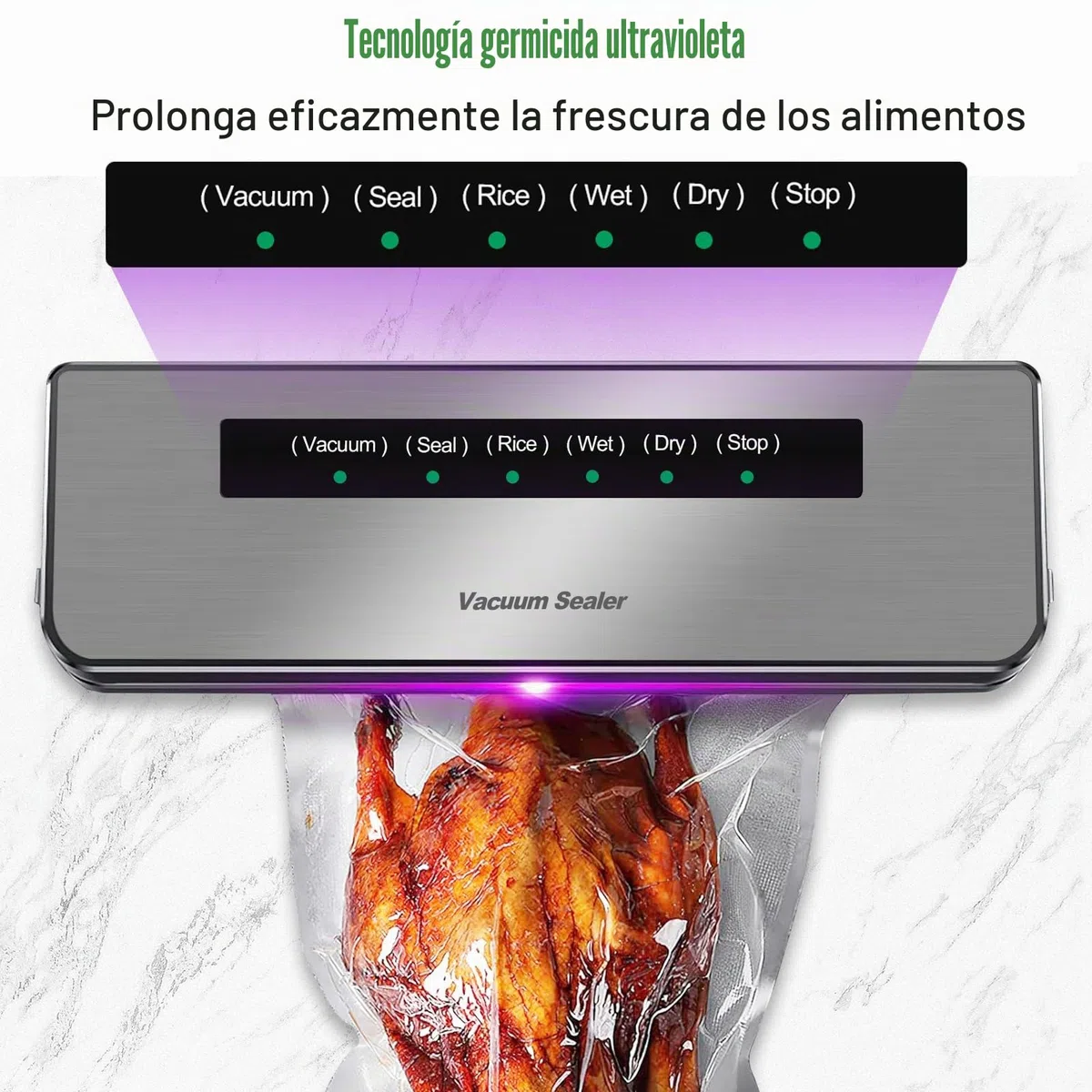Maquina de Vacio para Alimentos 6 en 1, Selladora Automática de Alimentos Secos y Húmedos, Sellador al Vacío con 20 Bolsas de Vacío y Tubo de Vacío