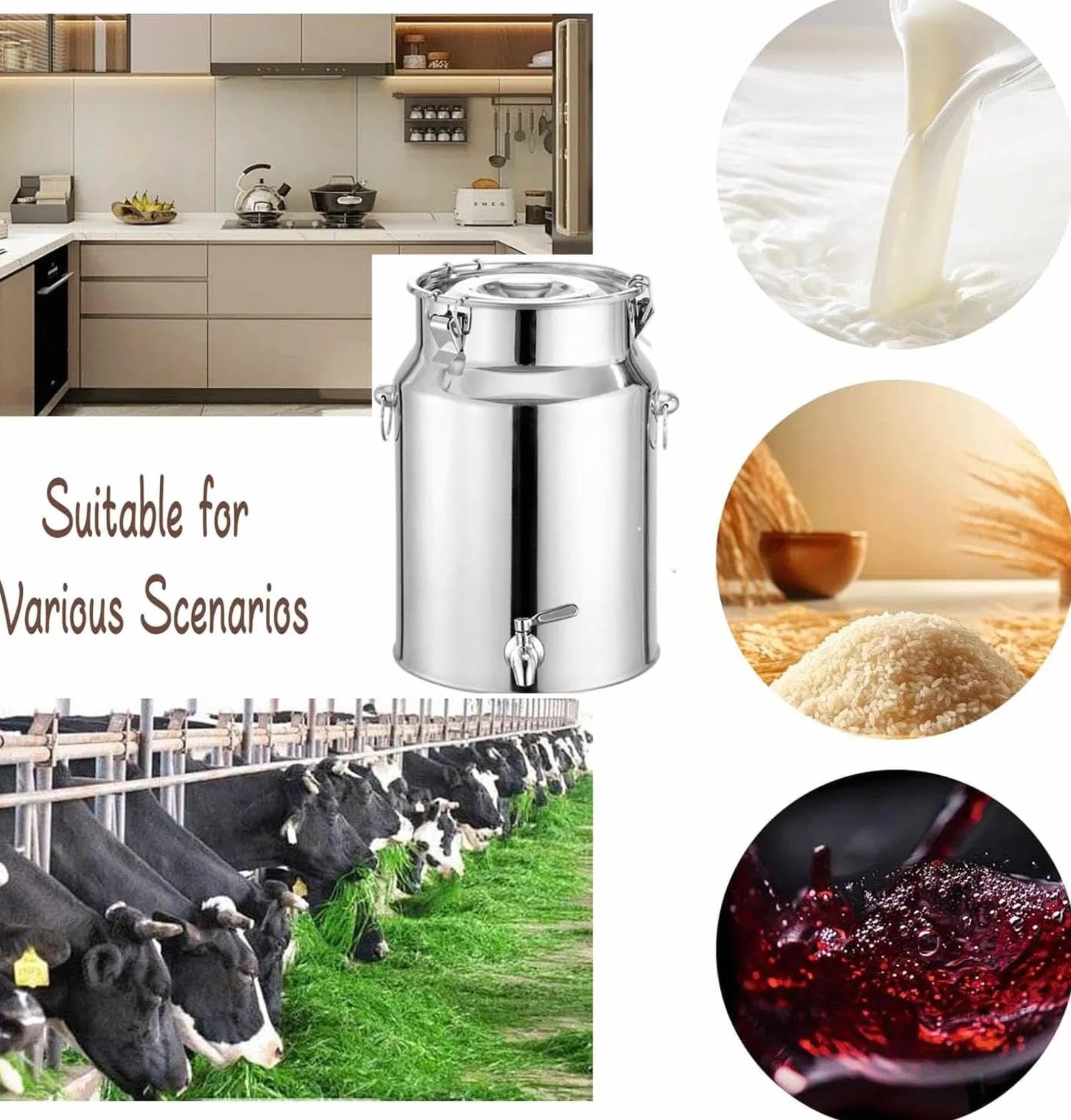 Contenedor de Líquidos de Acero Inoxidable con Grifo para Uso en Cocina y Transporte Portátil de Bebidas