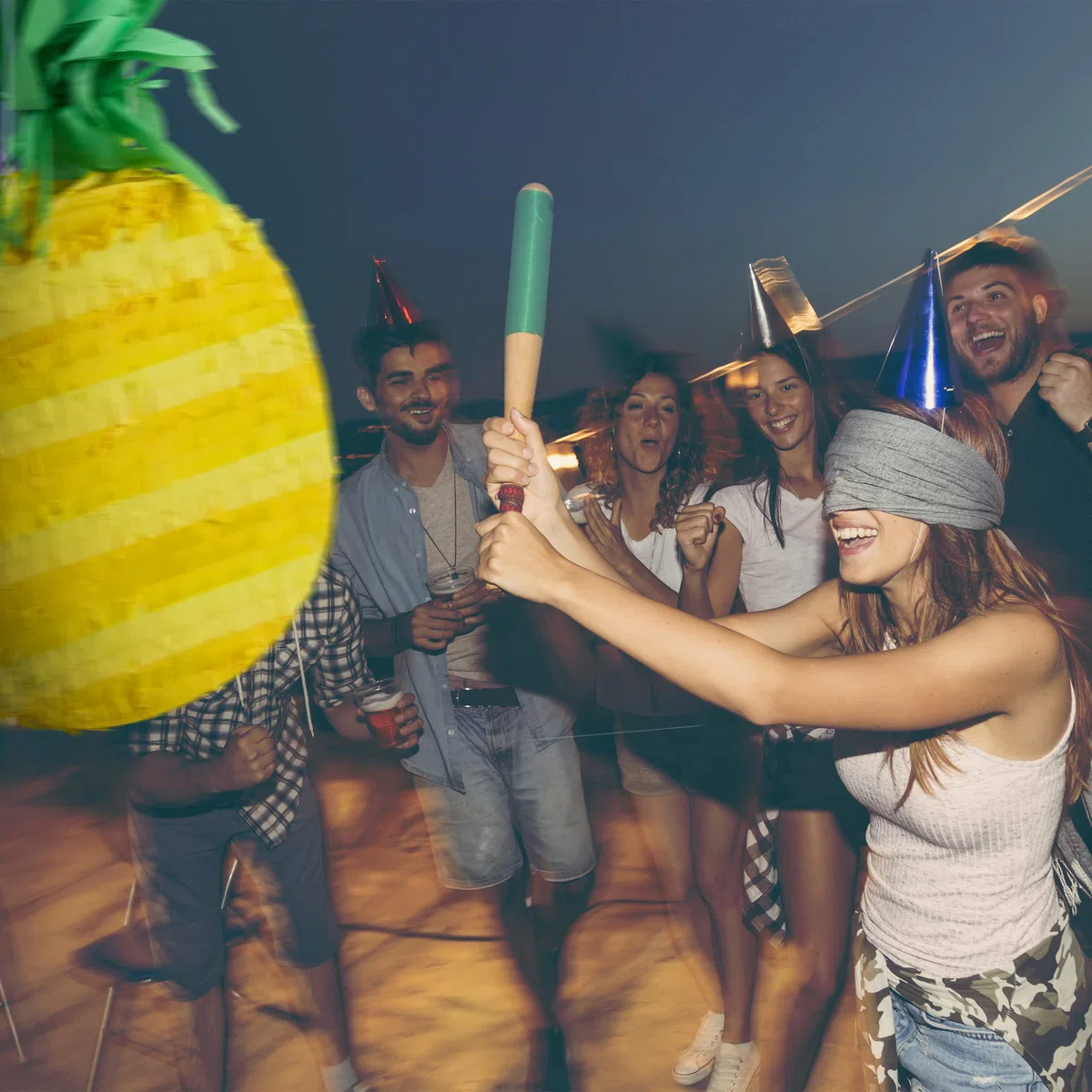 Relaxdays Piñata Piña, Golpear y Rellenar, Colgante, Fiesta Playa, Despedidas Soltero, Verano, Piñata Fruta, Amarillo