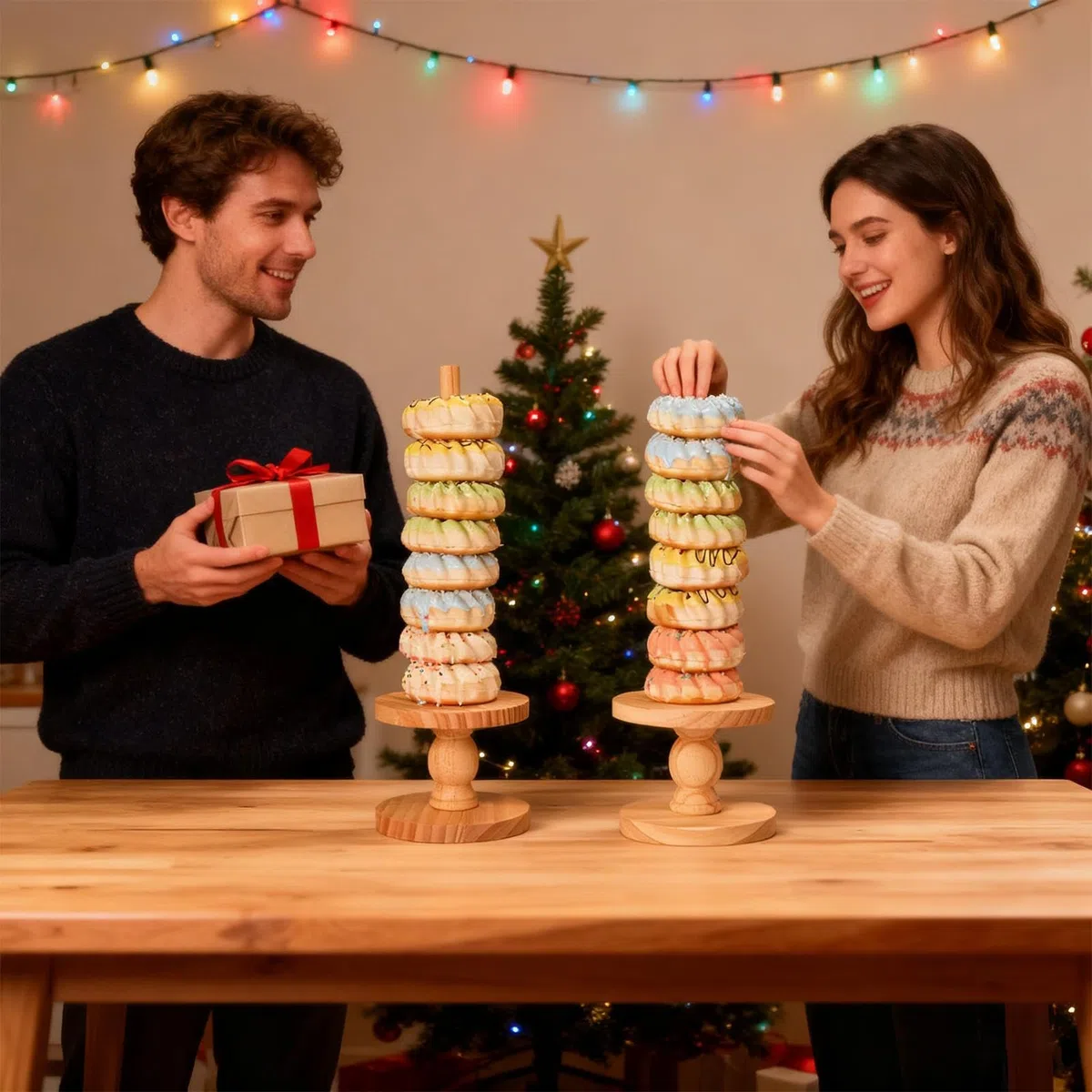 Torre De 4 Piezas Expositor | Torre Para Y Bagels Para Postres Comidas Bodas Cumpleaños Navidad Mesa Servicio Buffet Hogar
