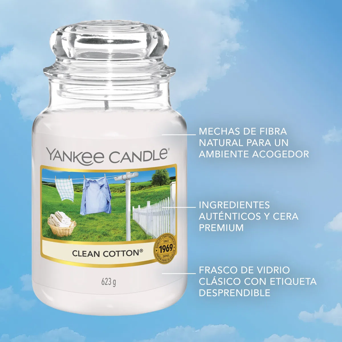 Yankee Candle Vela aromática en tarro grande de Clean Cotton | Velas de larga duración: hasta 150 h | Regalos perfectos para mujeres