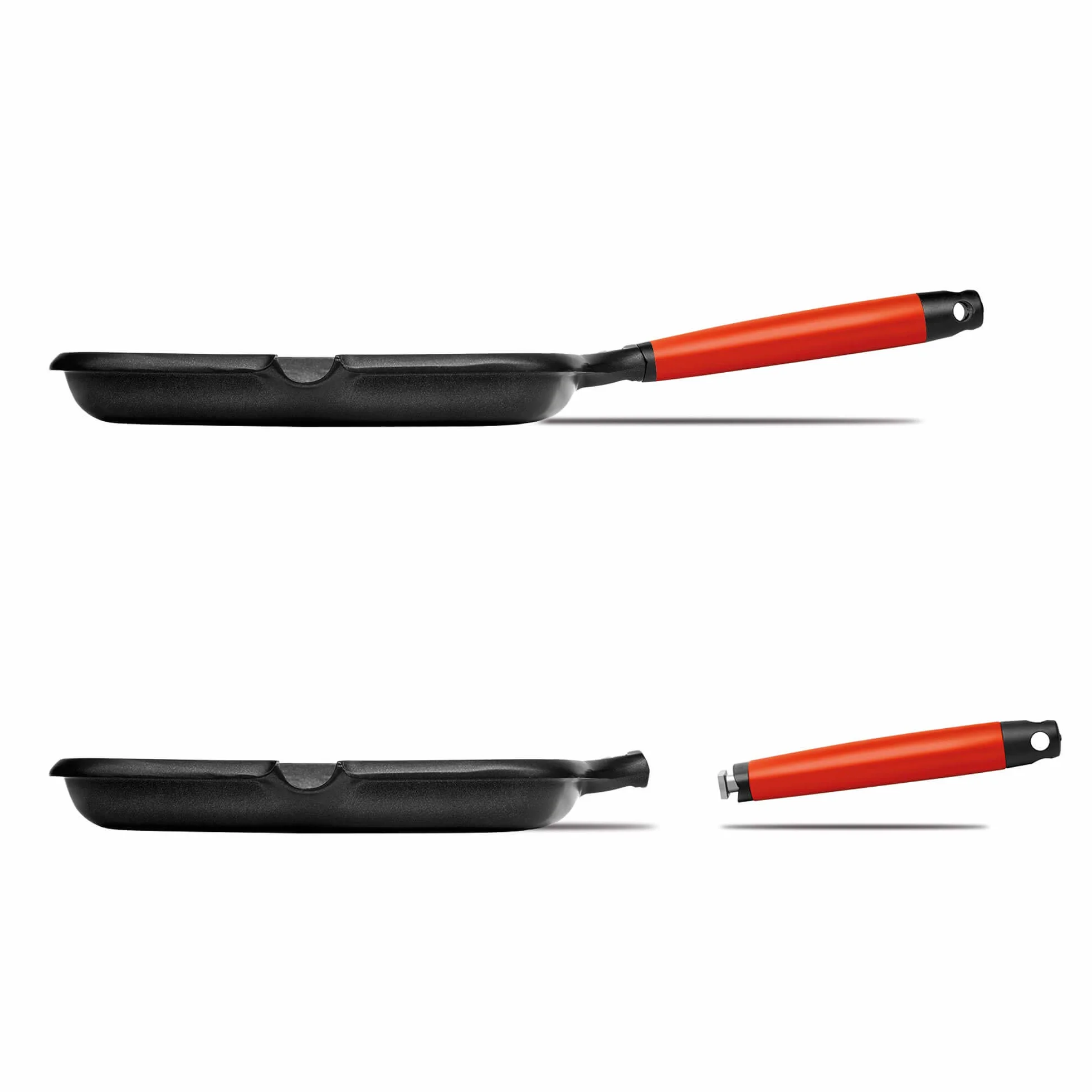 CASTEY - Grill Asador de Inducción, 27 cm, Modelo 2-IG27, Color Rojo, Mango Desmontable, Sartén Antiadherente de Aluminio, Distribución Homogénea del Calor