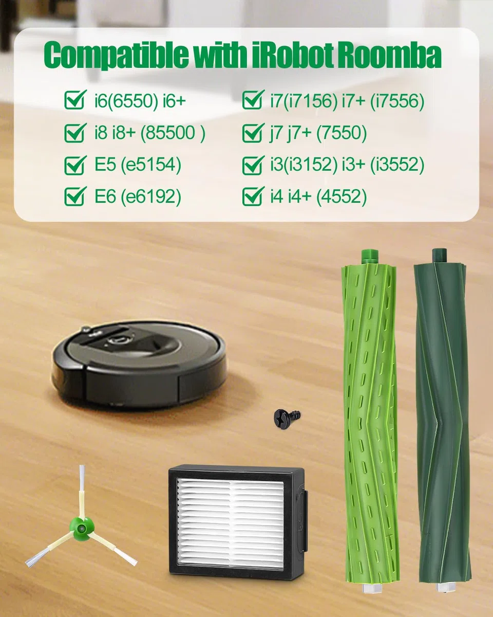 Accesorios de Recambios para iRobot Roomba Series E/I/J i7 i7+ j7 j7+ i3 i3+ i4 i4+ E5 E6 Aspiradora, Repuestos Compatibles con Roomba, 2 juegos de Cepillos Principales,8 Filtro,10 Cepillo Lateral