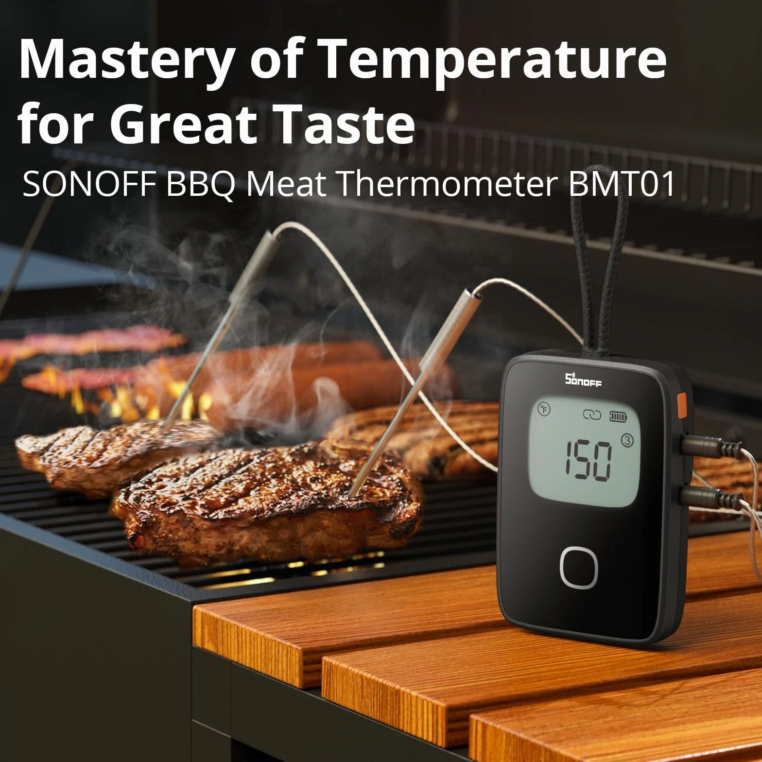 SONOFF BMT01 Termómetro de Cocina para Carne con Hasta 4 Sondas de Temperatura Simultáneas (Incluye 2 Sondas Originales), Ideal para Barbacoa, Cochinillo Asado, Cordero Asado y Chuletón de Buey