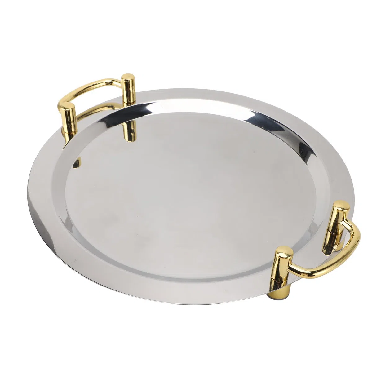 Cocoarm Bandeja para Servir de Acero Inoxidable, Bandeja de Acero Inoxidable 304 con Superficie de Espejo y Dorado, Plato de Cena de Borde Liso para Servir Mesa de Restaurante Buffet de Hotel