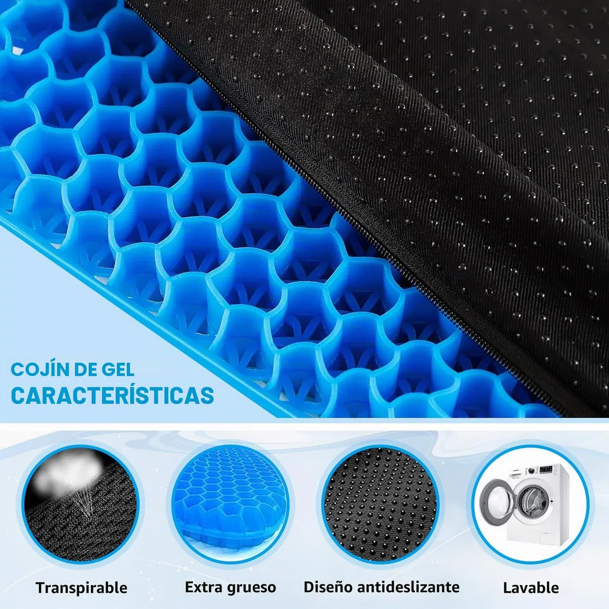 Raxfekro Cojin Antiescaras de Gel Ortopédico, Cojin Coxis de Gel Engrosada de Doble Cara, Alivia la Presión y el Dolor en la Zona Lumbar, Adecuado para Personas Que Permanecen Sentadas Mucho Tiempo