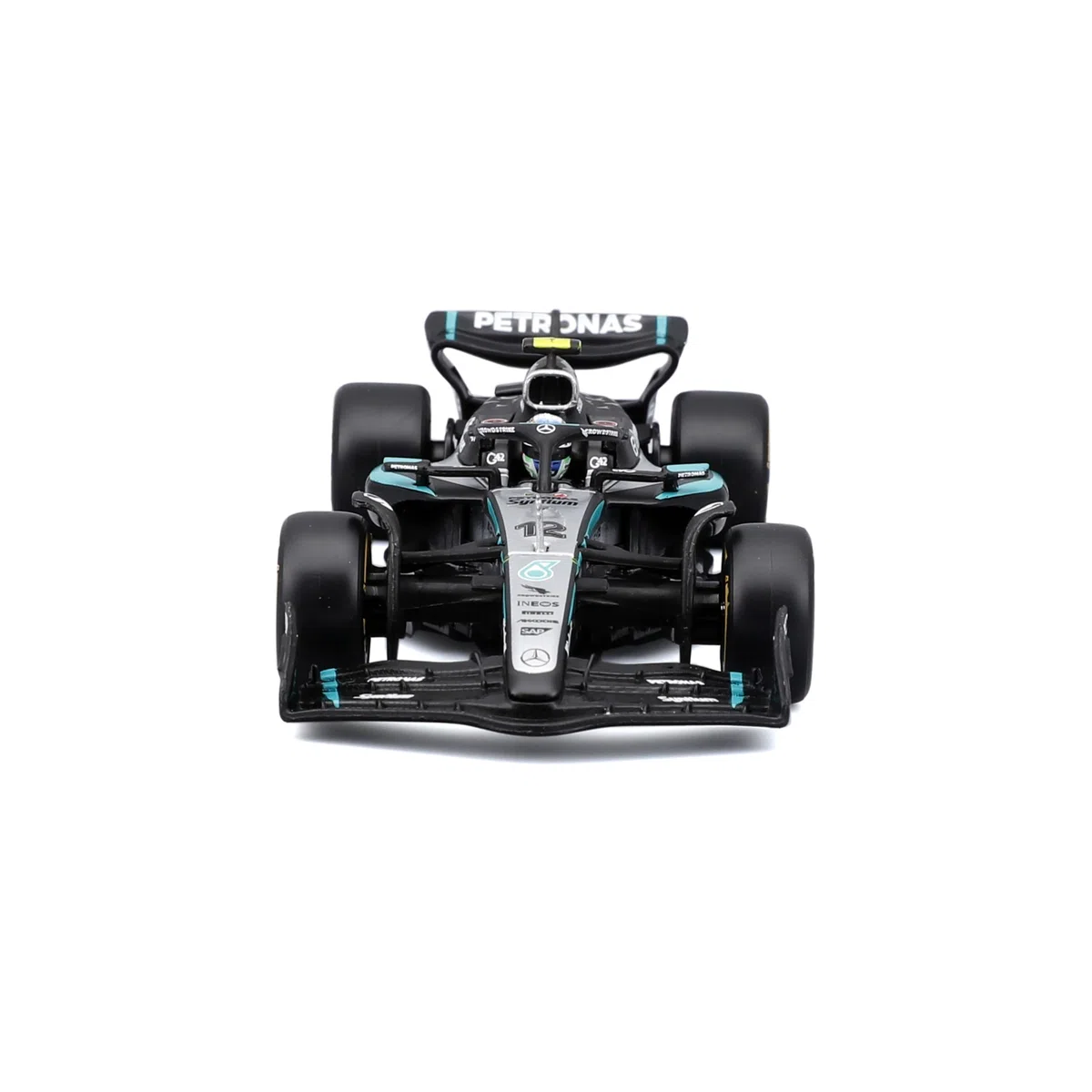 Bburago - Mercedes-AMG W16 2025#12 Antonelli, Coche diecast a Escala 1:43 con Vitrina de exposición, réplica Detallada del F1 Mercedes, Base incluida, Licencia Oficial, Edad Recomendada 14+ años
