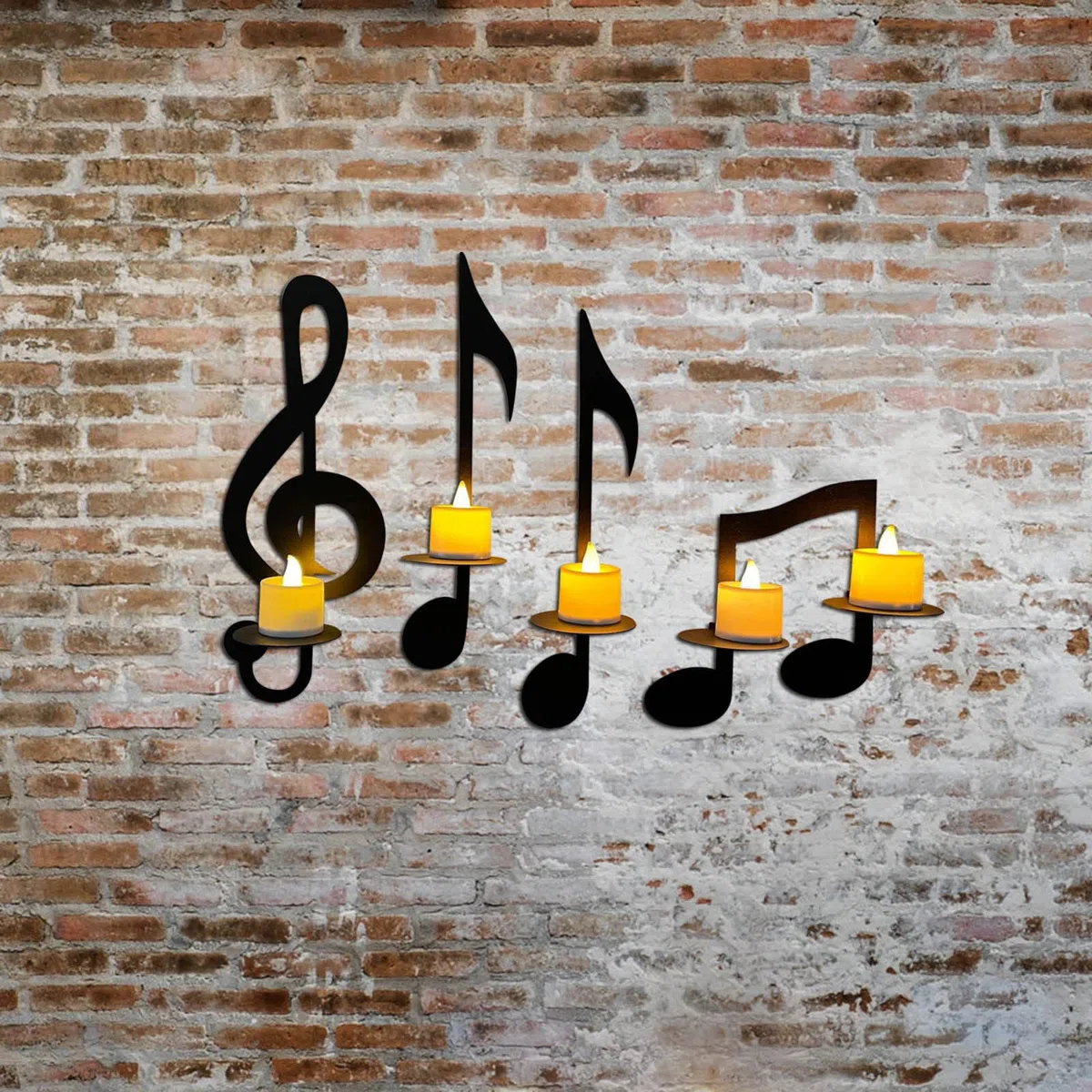 Fofetbfo Juego de 4 Candelabros de Pared de Metal Negro Con Símbolo de Música para Decoración del Hogar