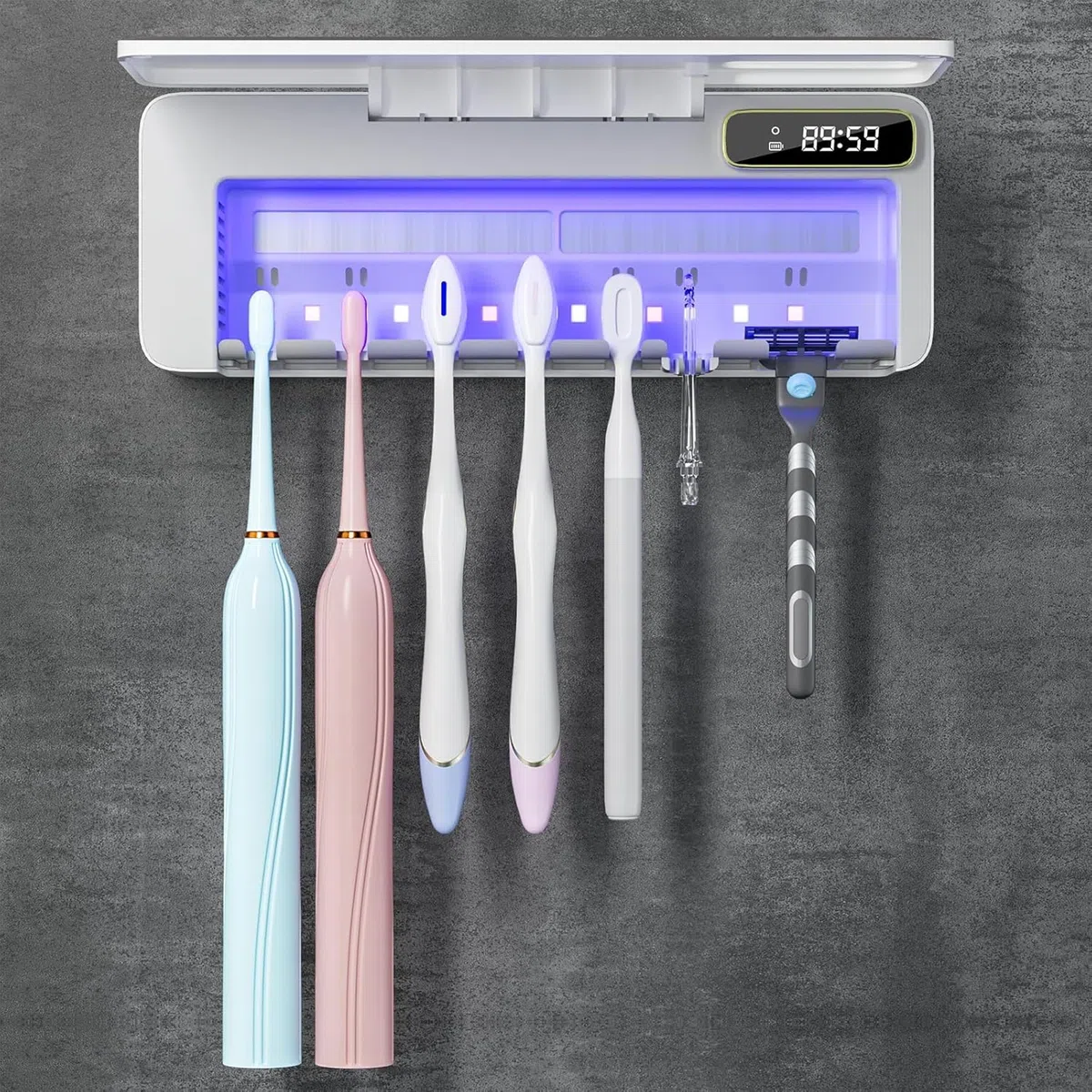 Soporte para Cepillo de Dientes, 5+1+1 Ranuras para cepillos de Dientes UV, Soportes Recargables de Pared para baños, Funciones de calefacción, sin taladrar (Blanco)