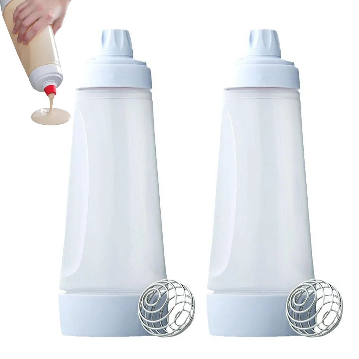 Dispensador de masa para panqueques, dispensador manual de masa de 2 piezas, botella mezcladora de masa, mezclador de masa con batidor de alambre para masa de cupcake, panqueque y crepe