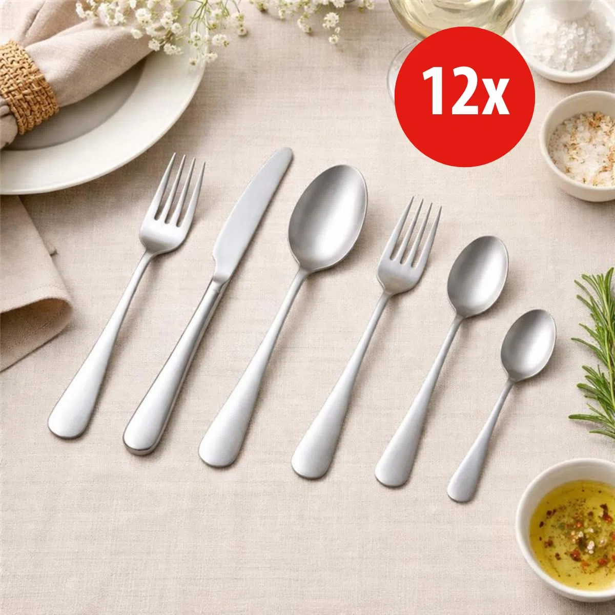alpina Cubertería 75 Piezas para 12 Personas – Cubiertos Acero Inoxidable – Cubiertos Cucharas Tenedores Cuchillos Postre Café Té – Juego Completo Cocina Comedor