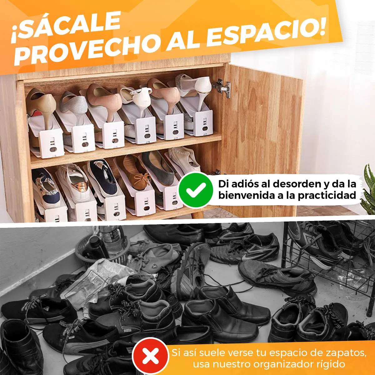 Organizador de Zapatos Ajustable Pack de 12 - Zapatero Ahorra Espacio de Armario con Altura Regulable para Tacones y Zapatillas - Color Blanco