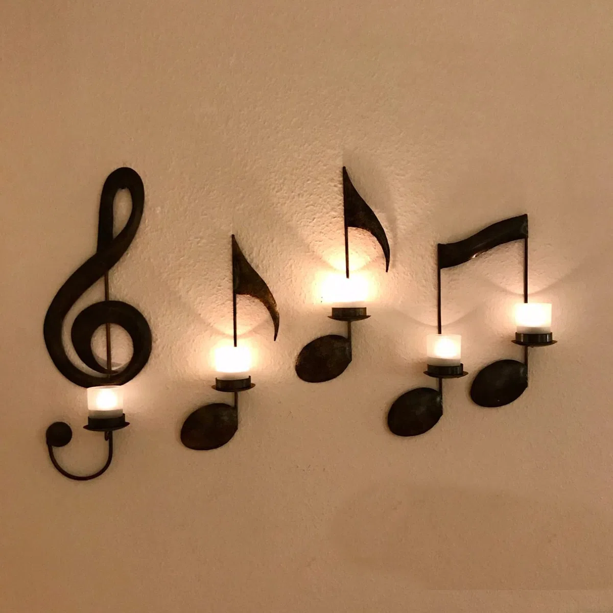 Fofetbfo Juego de 4 Candelabros de Pared de Metal Negro Con Símbolo de Música para Decoración del Hogar