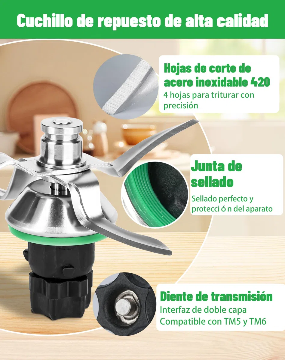 Cuchilla TM5 Cuchillas para Thermomix TM5 TM6 Cuchillos de Repuesto con Junta para Vorwerk Thermomix TM5 Cuchilla de repuesto de Acero Inoxidable Acessório & Recambio para Bimby TM5 TM6 Robot
