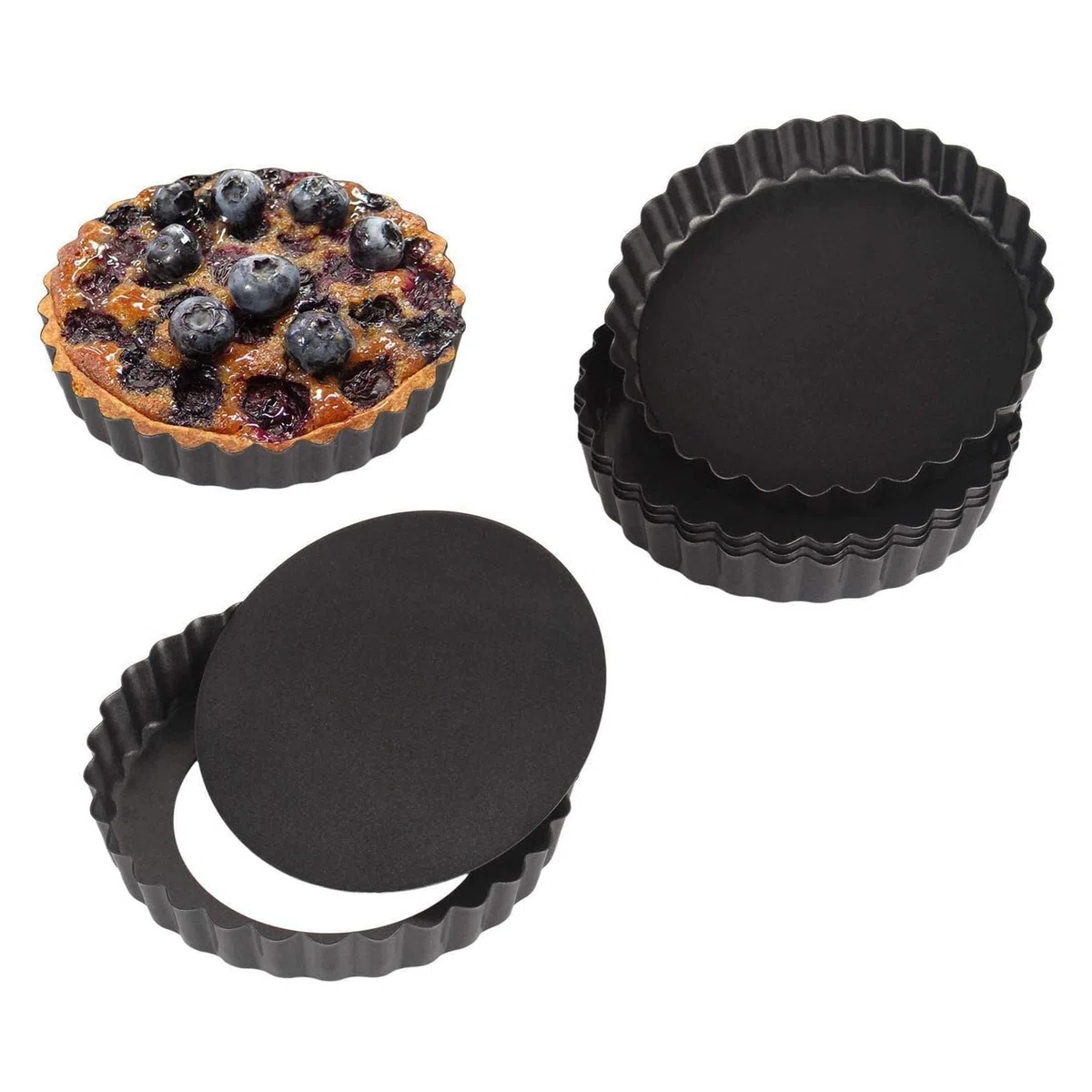 6 Piezas Sartenes Antiadherentes para Quiche, Mini Molde Quiche Antiadherentes Extraíble, Base de Elevación de Acero con Revestimiento Antiadherente, para Tarta, Pizza, Tartas de Queso, Tarta de Huevo