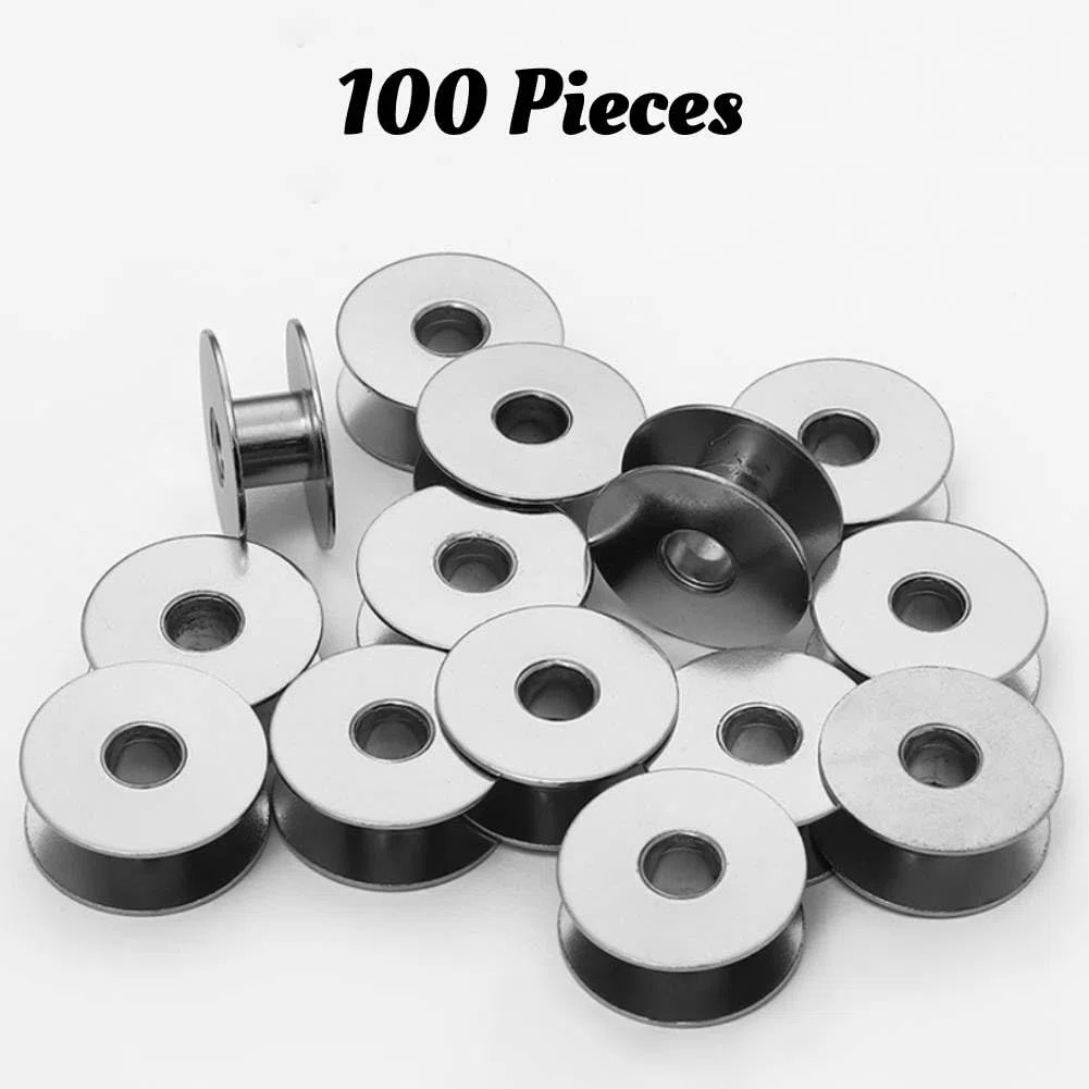 100 Pcs Canillas MáQuina de Coser, Canillas Maquina Coser Industrial, Canillas de Metal para Maquina de Coser, Bobinas de Coser de Metal para MáQuinas de Coser Industriales Universales(sin agujeros)