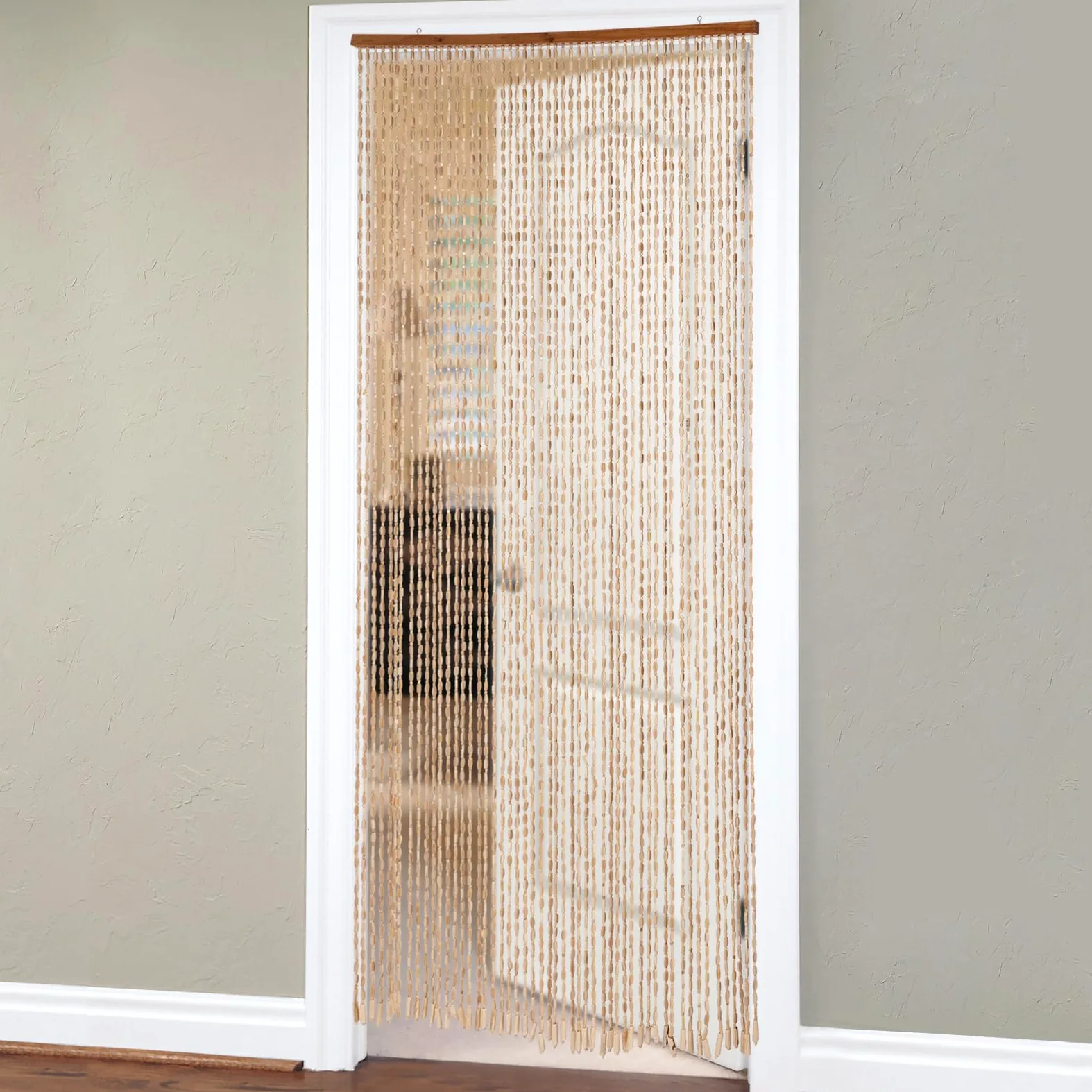 Cortina de cuentas de madera de bambú, 200 x 90 cm, separador de ambientes, sala de estar, dormitorio, cocina, baño, sostenible, duradera, hecha a mano, natural para instalaciones modernas