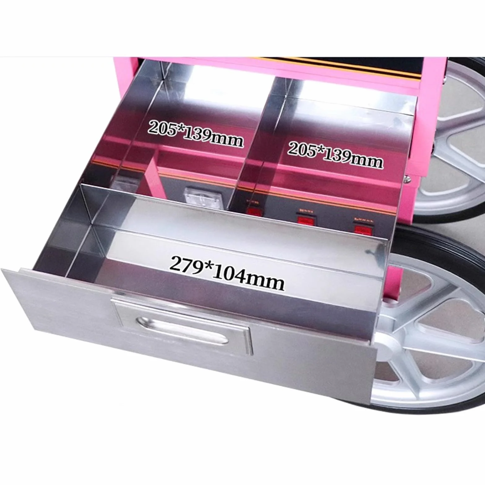 Maquina Algodón Azúcar Máquina eléctrica de algodón de azúcar con Carro, máquina de Hilo Dental Comercial de 1000W con Cuchara y cajón de Acero Inoxidable Máquina Algodón Caramelo