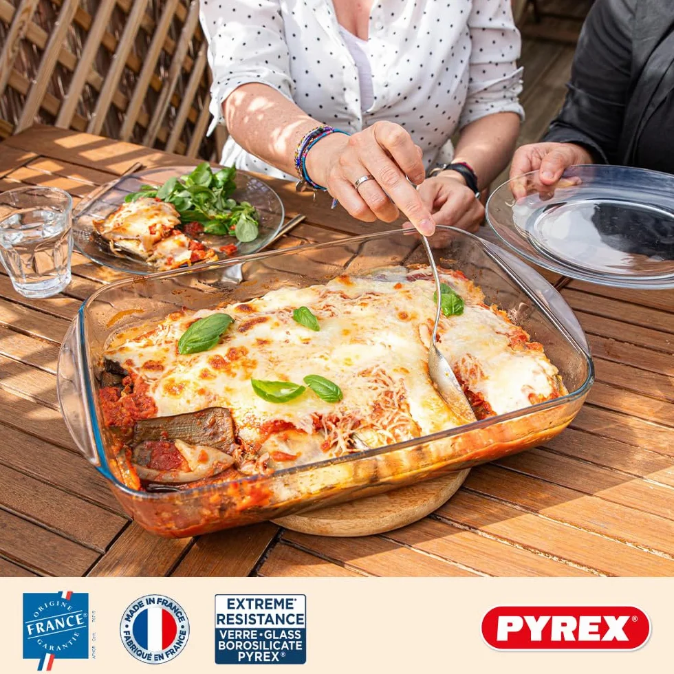 Pyrex - Juego de 3 platos de horno rectangular para 2 a 6 personas, 3 tamaños, vidrio borosilicato, asas anchas, resistencia extrema, compatible con lavavajillas