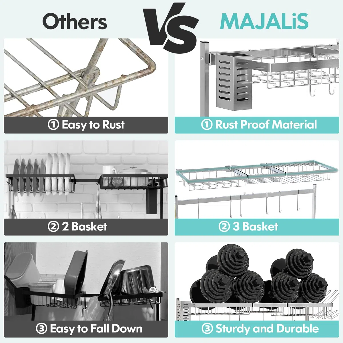 MAJALiS Escurridor de platos sobre el fregadero, 2 niveles de acero inoxidable, longitud ajustable (33.5-40 pulgadas), estante escurridor expandible con organizadores multifuncionales, plateado