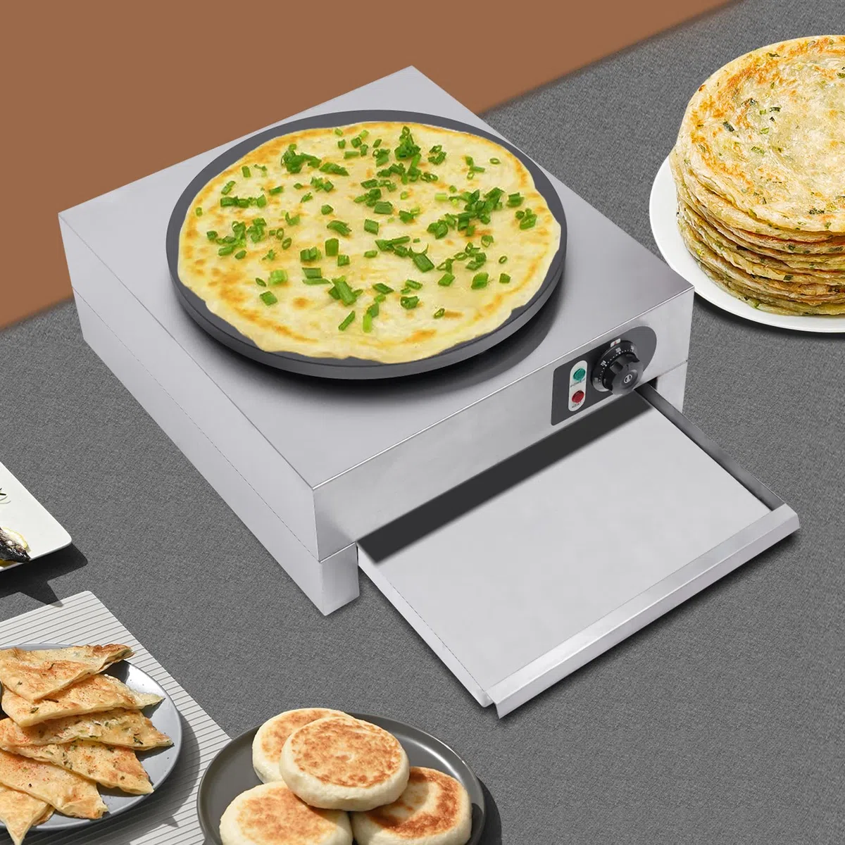 Crepes - Crepes (3000 W, con distribuidor de masa, revestimiento antiadherente, diámetro de 400 mm, para crepes y tortitas