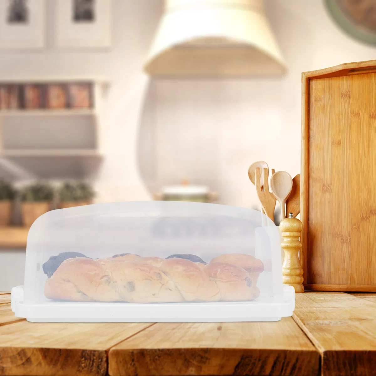 Relaxdays Porta Tartas Rectangular, Soporte Pasteles y Muffins, Tapa con Asa, PP, 15,5 x 37,5 x 27,5 cm, Blanco