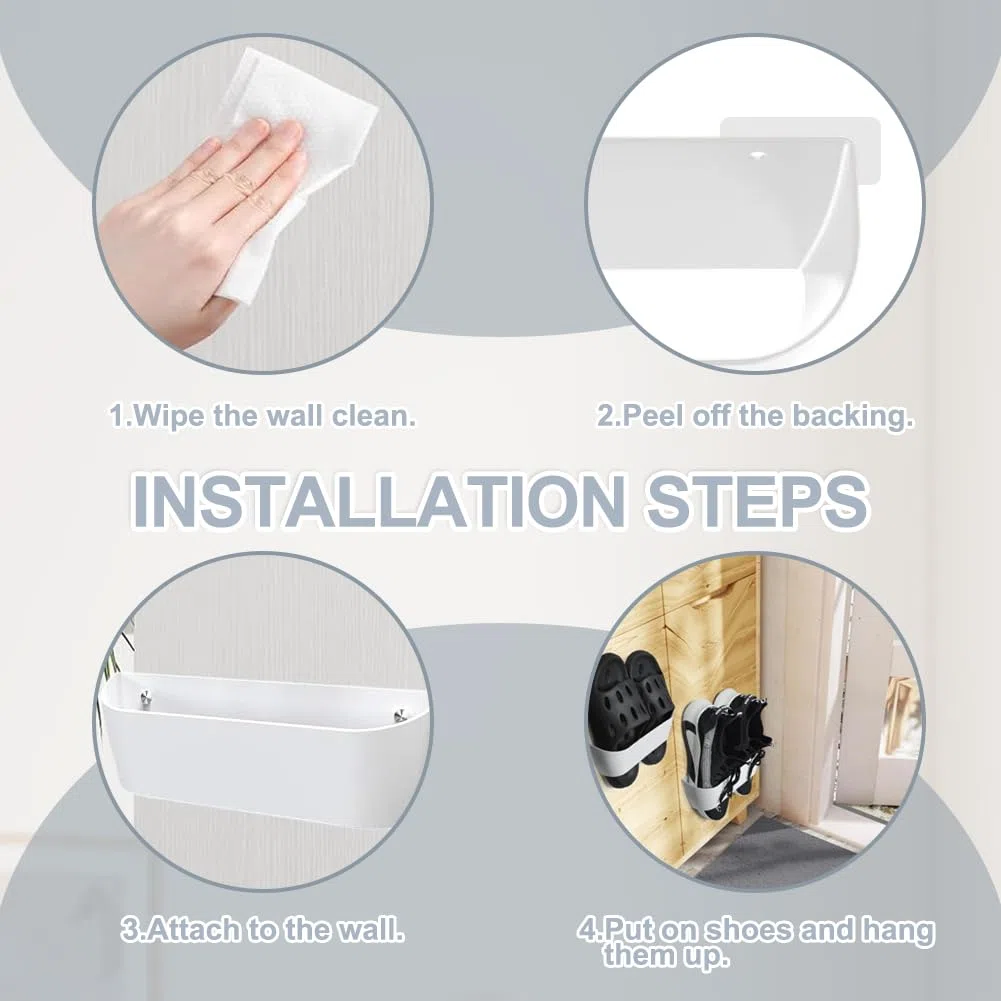FARYODI 4 soportes para zapatos de pared para autocaravana, con agujeros perforados autoadhesivos para acampar, zapatero de pared, para camping, baño, salón (blanco)