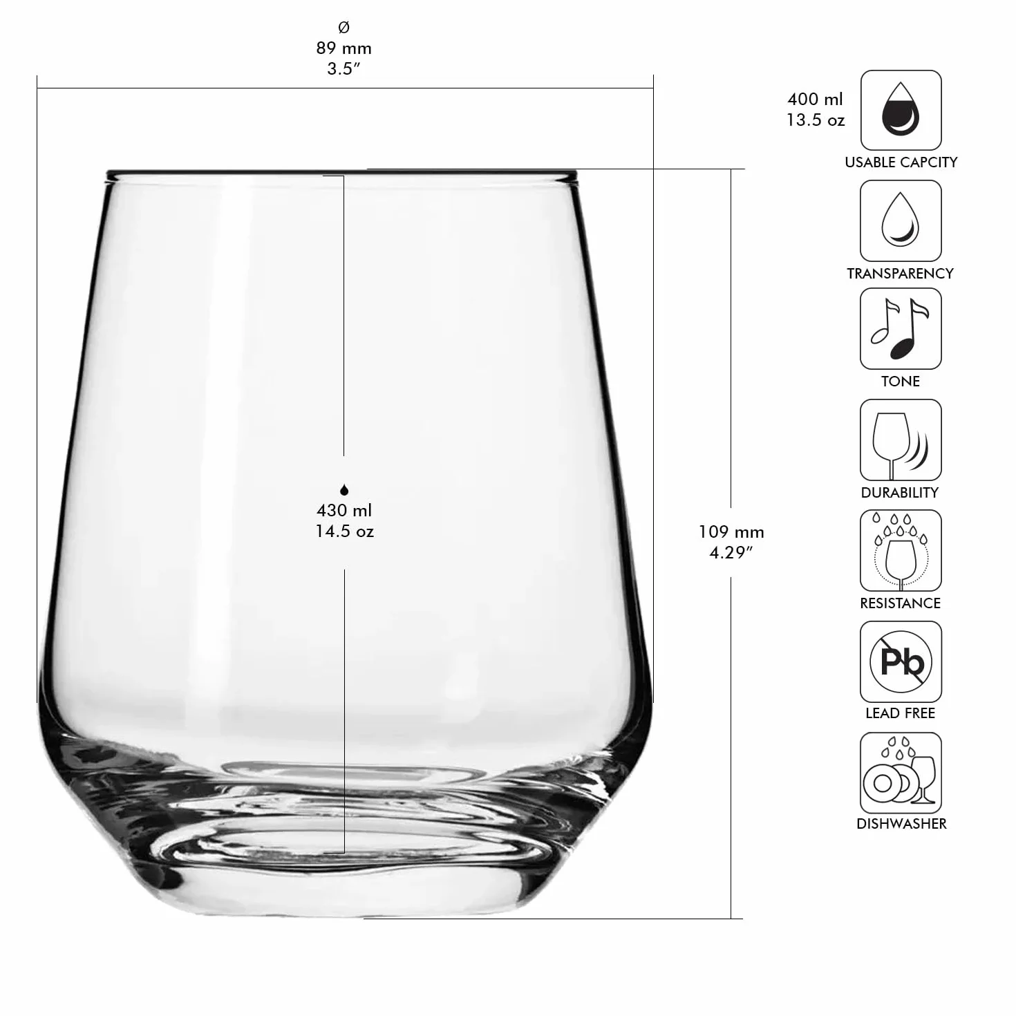 Krosno Vasos de Agua Jugo Tumbler | Conjunto de 6 Piezas | 400 ML | Splendour Collection | Perfectos para Uso en Casa, Restaurante y en Fiestas | Apto para Microondas y Lavavajillas
