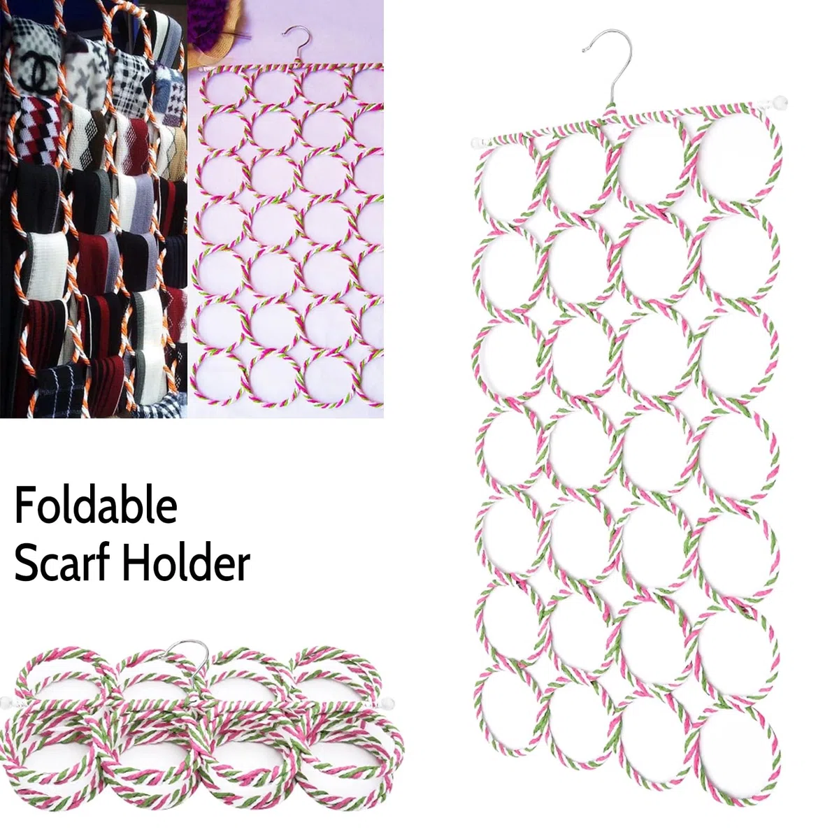 2 pcs Percha para Bufandas, DBAILY Percha Multifunción Bufanda Plegable Soporte de Exhibición para Almacenamiento Organizado de Huecos para Corbatas y Chales en su Armario(28 buche)