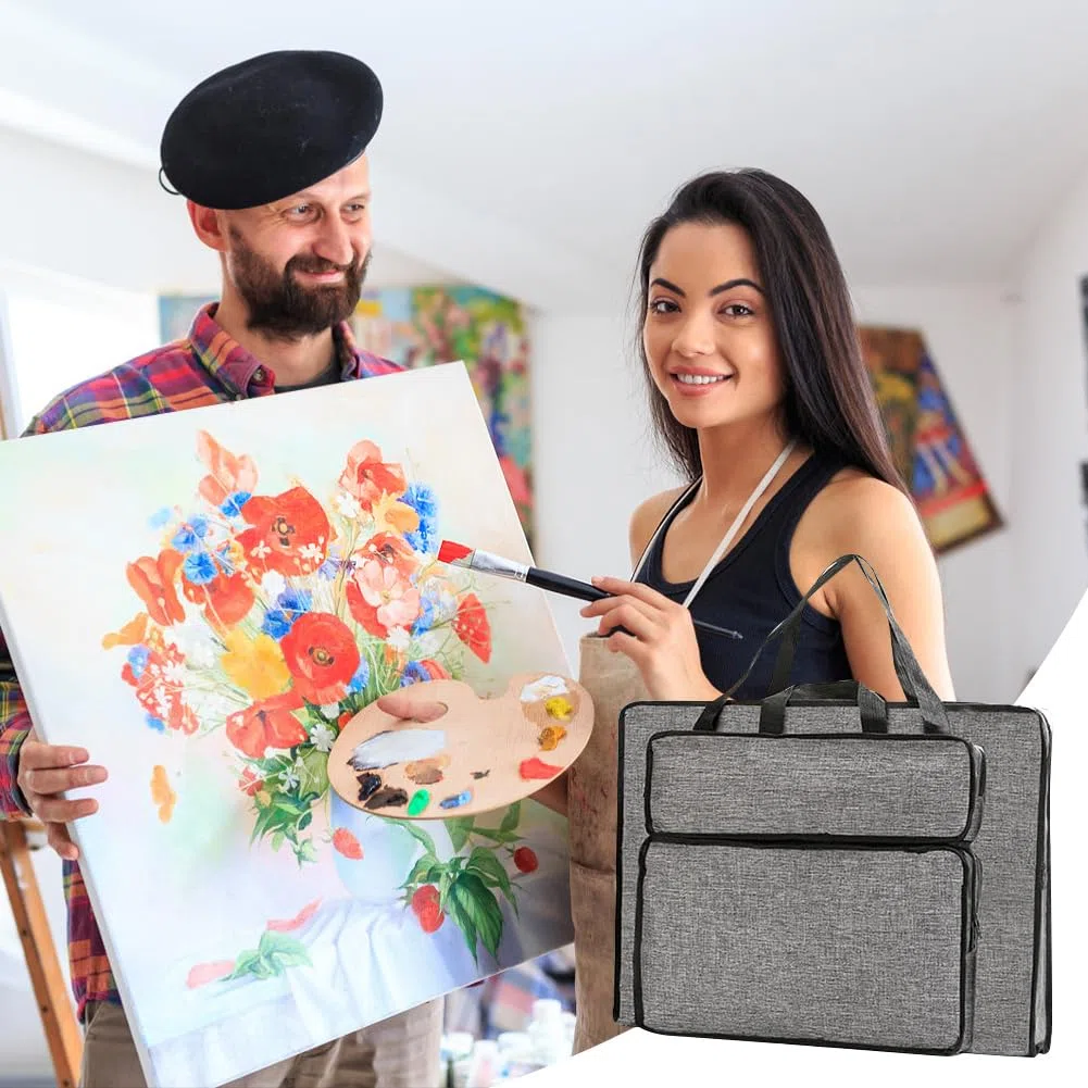 CEWROM Bolsa de dibujo A3 impermeable para dibujo y bocetos – Porfolio portátil para niños y artistas – Bolsa para dibujar, carpeta de artista, gris, 52 x 36 x 7 cm, Organizador de bolsillo