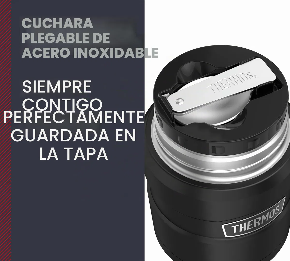Recipiente para Alimentos de Acero Inoxidable de Thermos, Acero Inoxidable, Negro, 9,3 x 9,3 x 14,2 cm