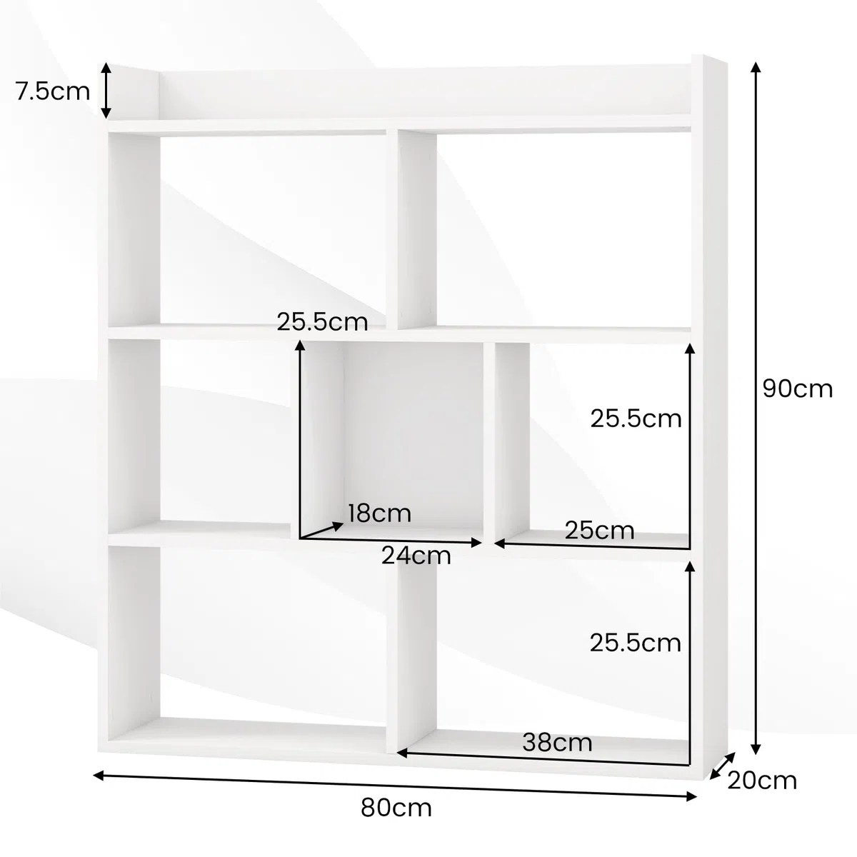 GOPLUS Librería de 7 Cubos Abiertos, Estantería de Madera de 3 Niveles con Kits Antivuelco, Mueble de Almacenamiento para Salón, Habitación Infantil, Estudio, Oficina, 80 x 20 x 90 cm (Blanco)
