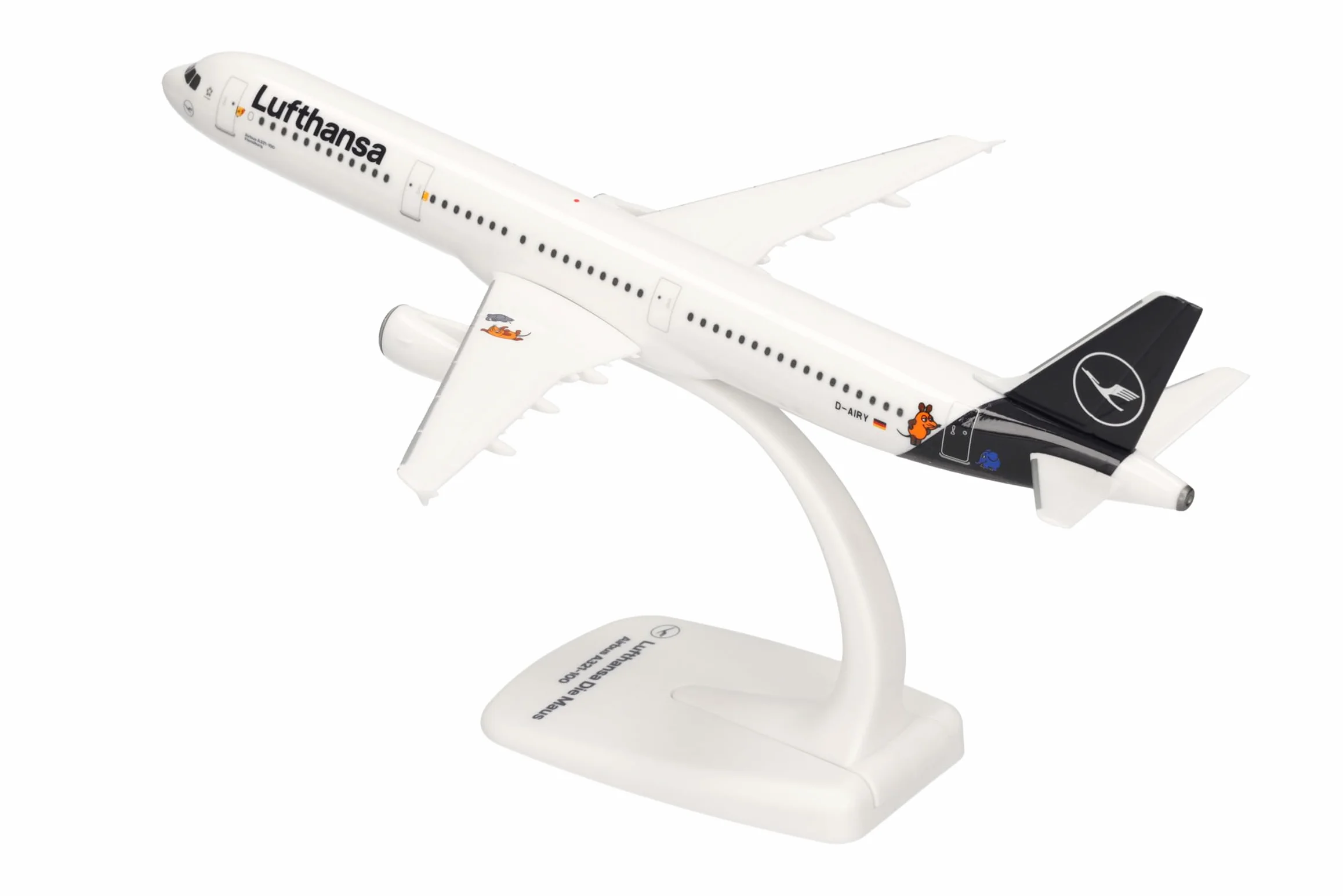 Herpa 612432 - Airbus A321, El Ratón, biplano de Lufthansa, Alas, aeromodelismo con Soporte, construcción de maquetas, Modelos en Miniatura, Objeto de colección, Encaje a presión, Multicolor