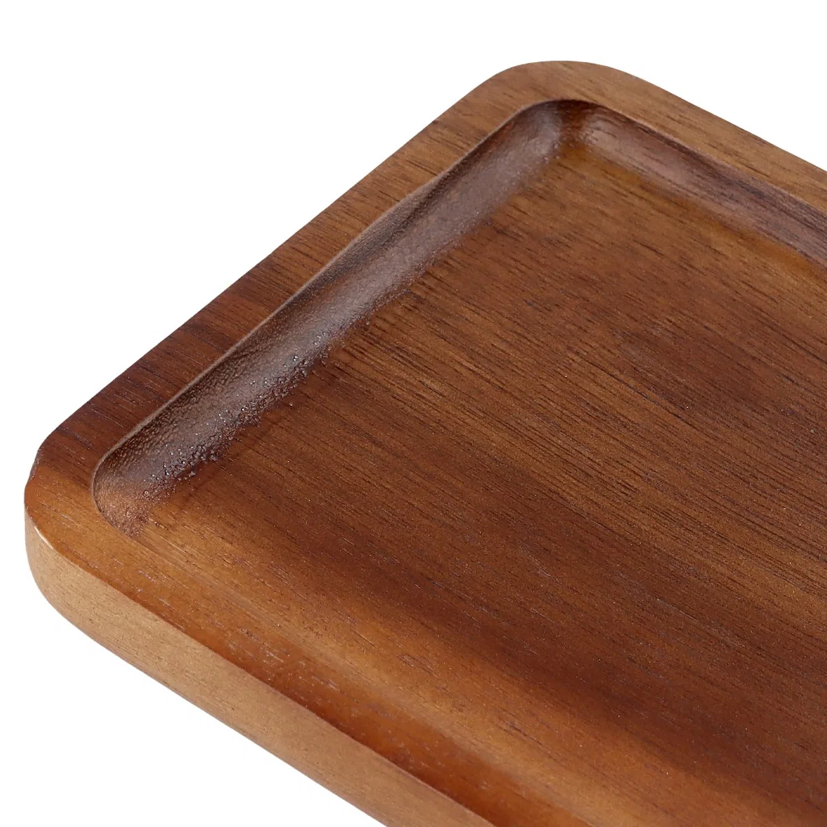 Juego de 4 platos de madera de acacia, bandeja rectangular de 11 x 4 pulgadas con borde elevado para exhibición de frutas y decoración del hogar