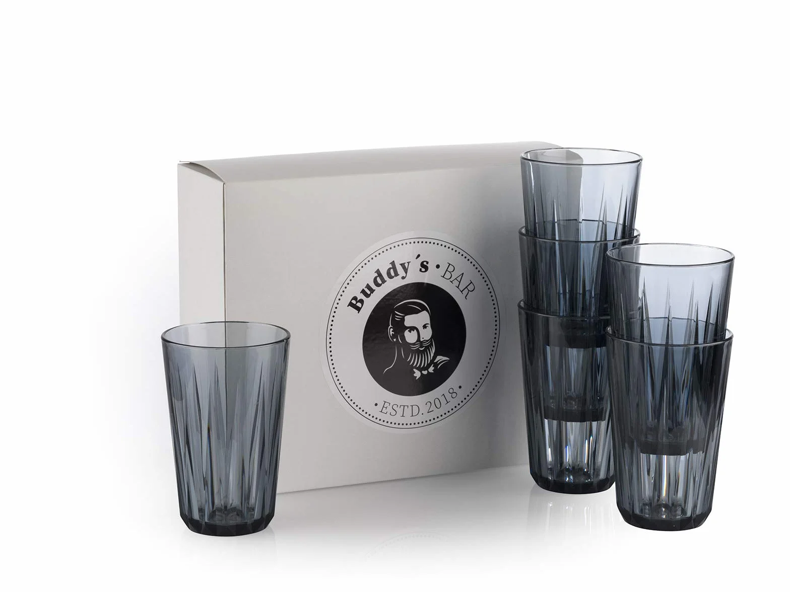 Juego de 6 vasos de plástico Tritan de 0,3 litros, sin BPA, aspecto de cristal, irrompibles, reutilizables y aptos para lavavajillas, 300 ml, color gris